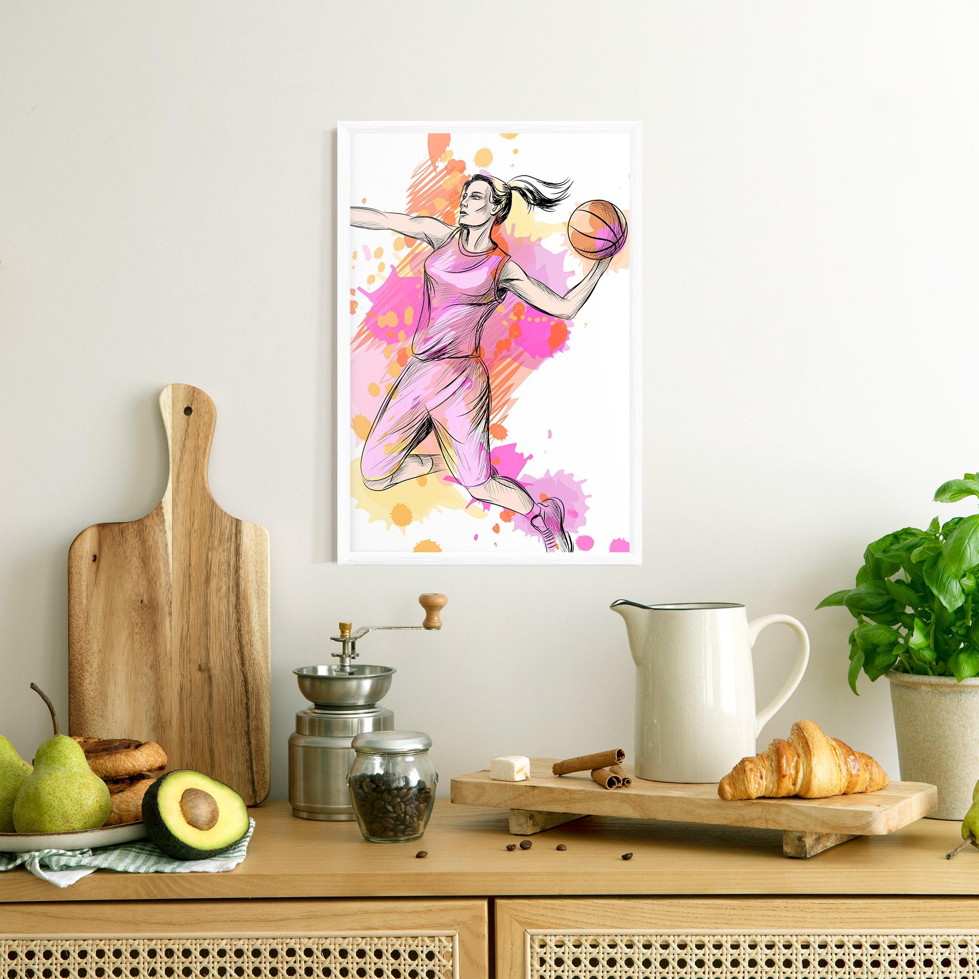 Poster Înrămat Pink Basket Player mockup 8