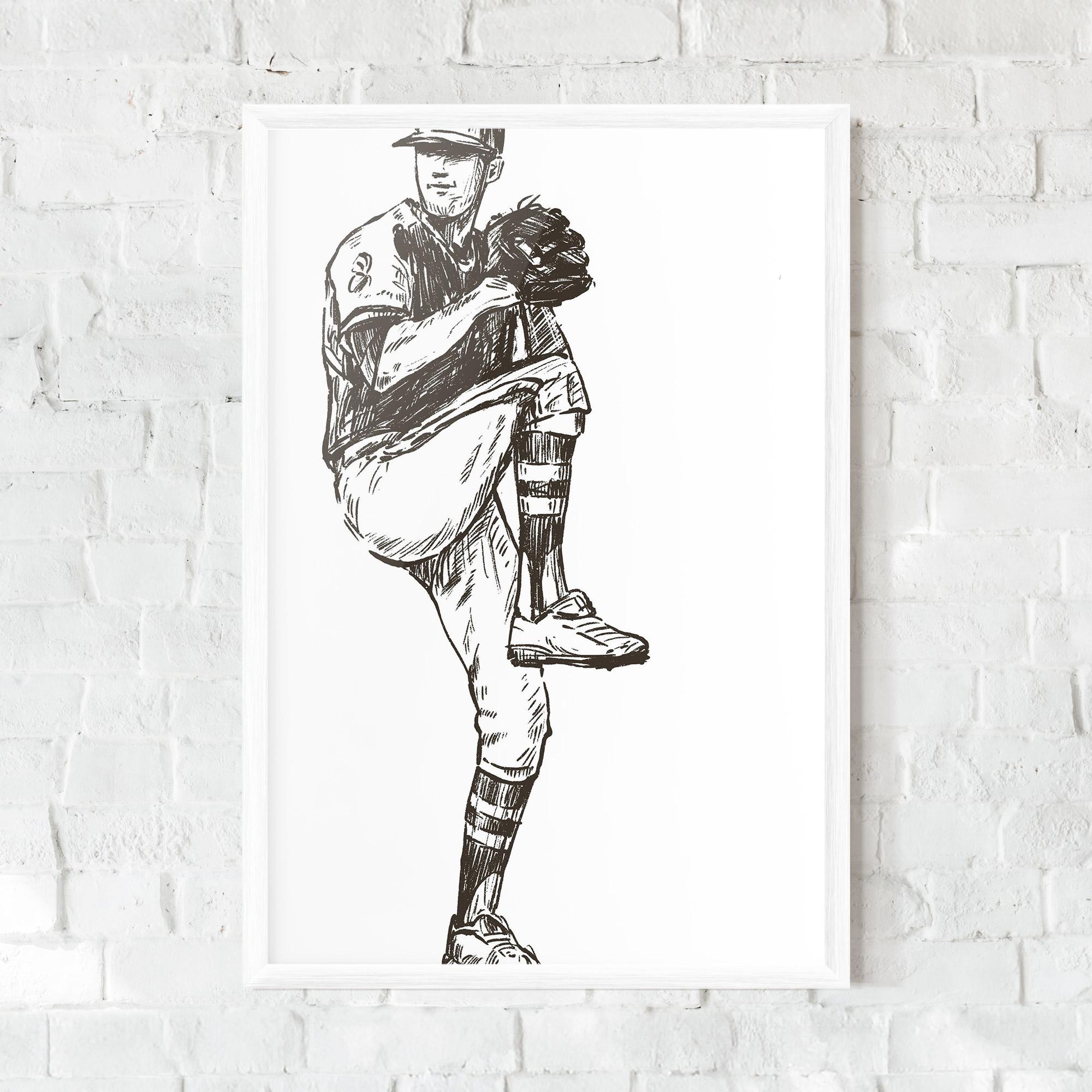 Poster Înrămat Baseball Player Line mockup 0