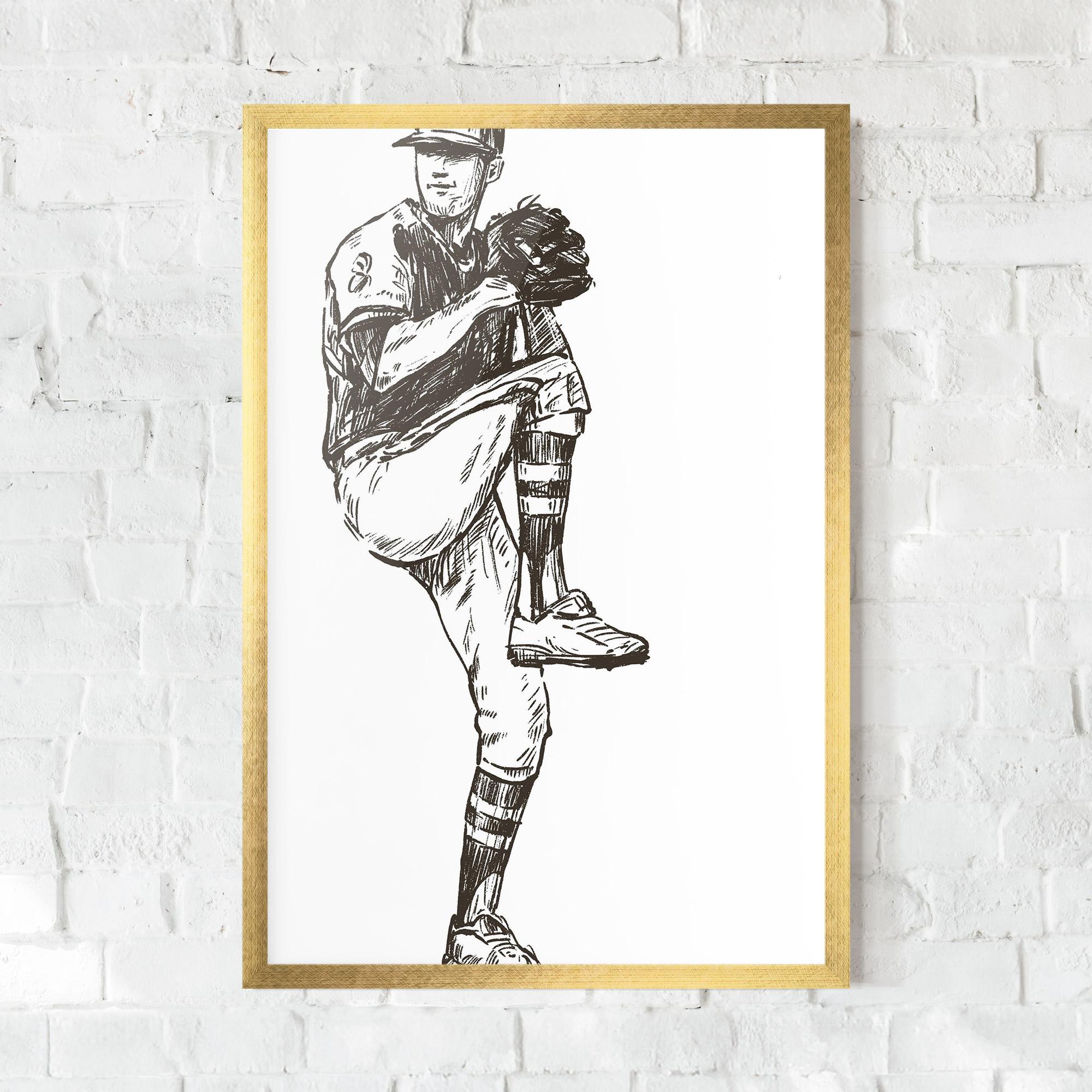Poster Înrămat Baseball Player Line mockup 0