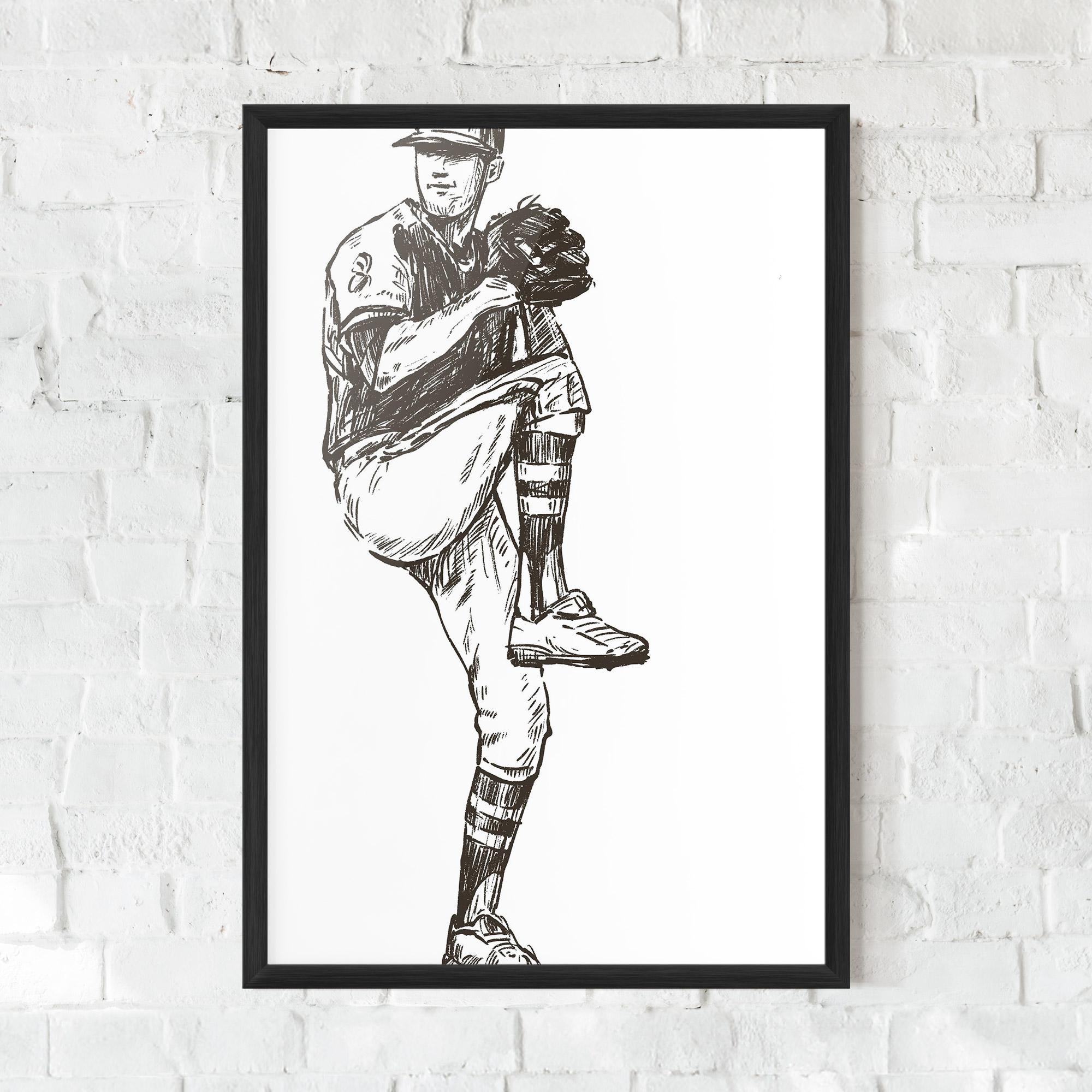 Poster Înrămat Baseball Player Line mockup 0