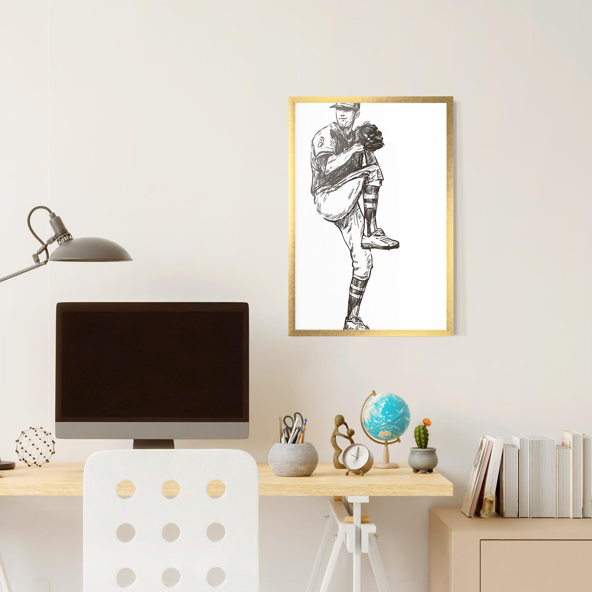 Poster Înrămat Baseball Player Line mockup 6