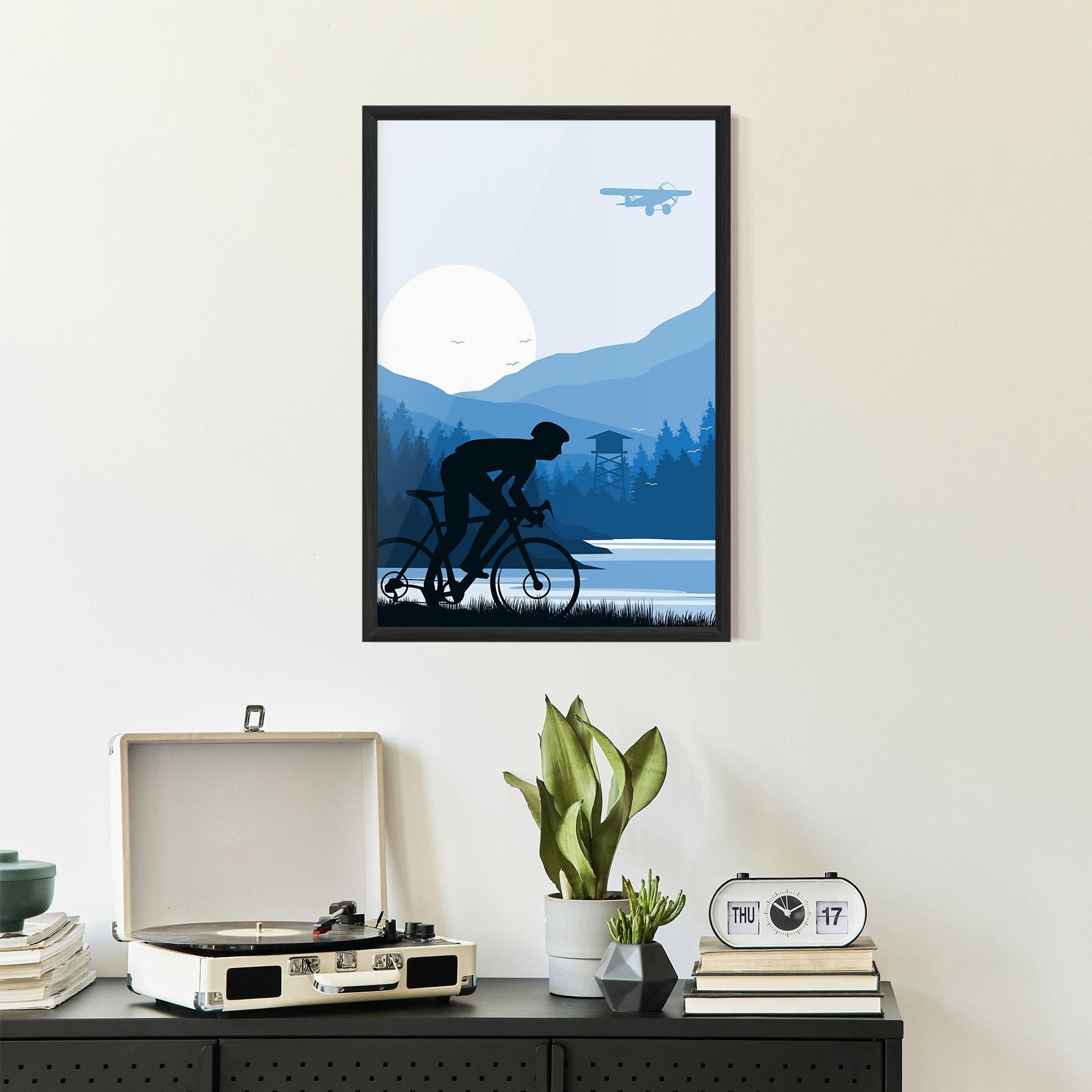 Poster Înrămat Blue Light Bike mockup 2