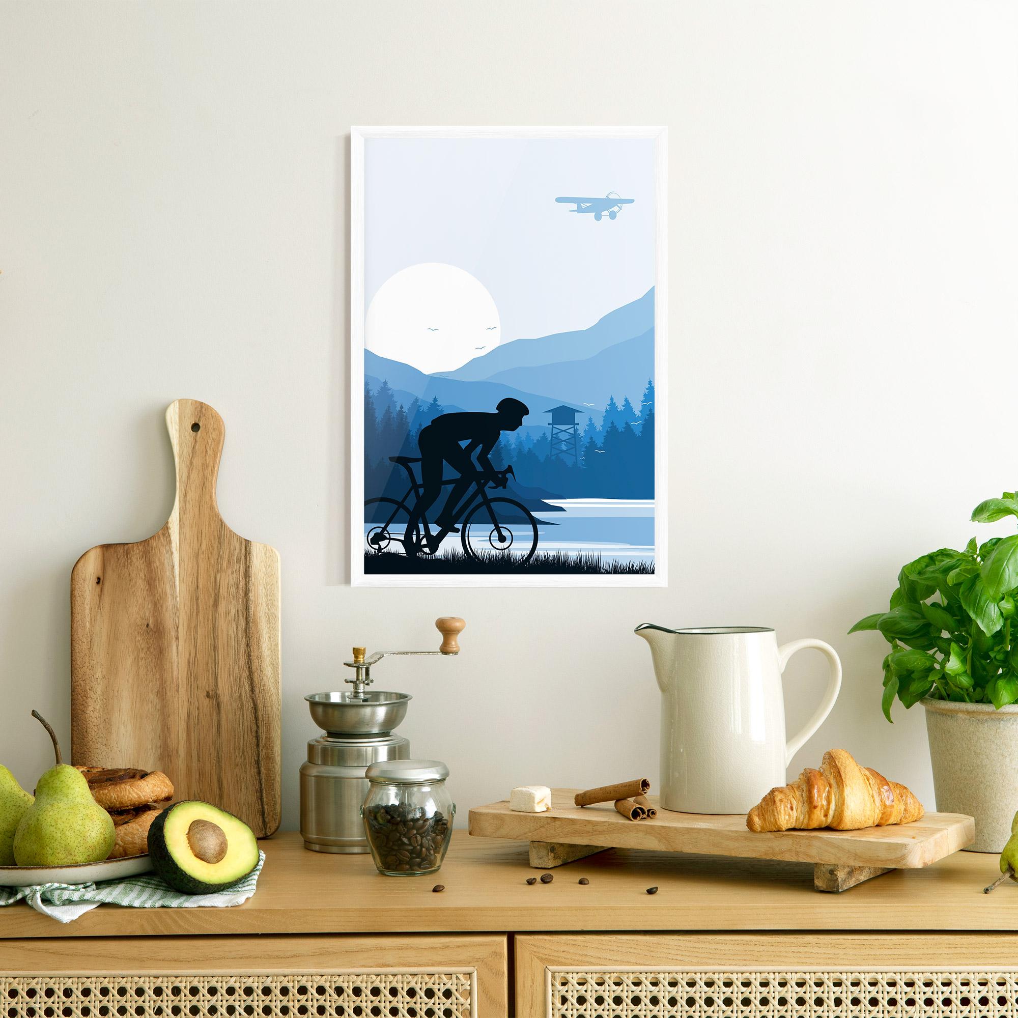 Poster Înrămat Blue Light Bike mockup 8