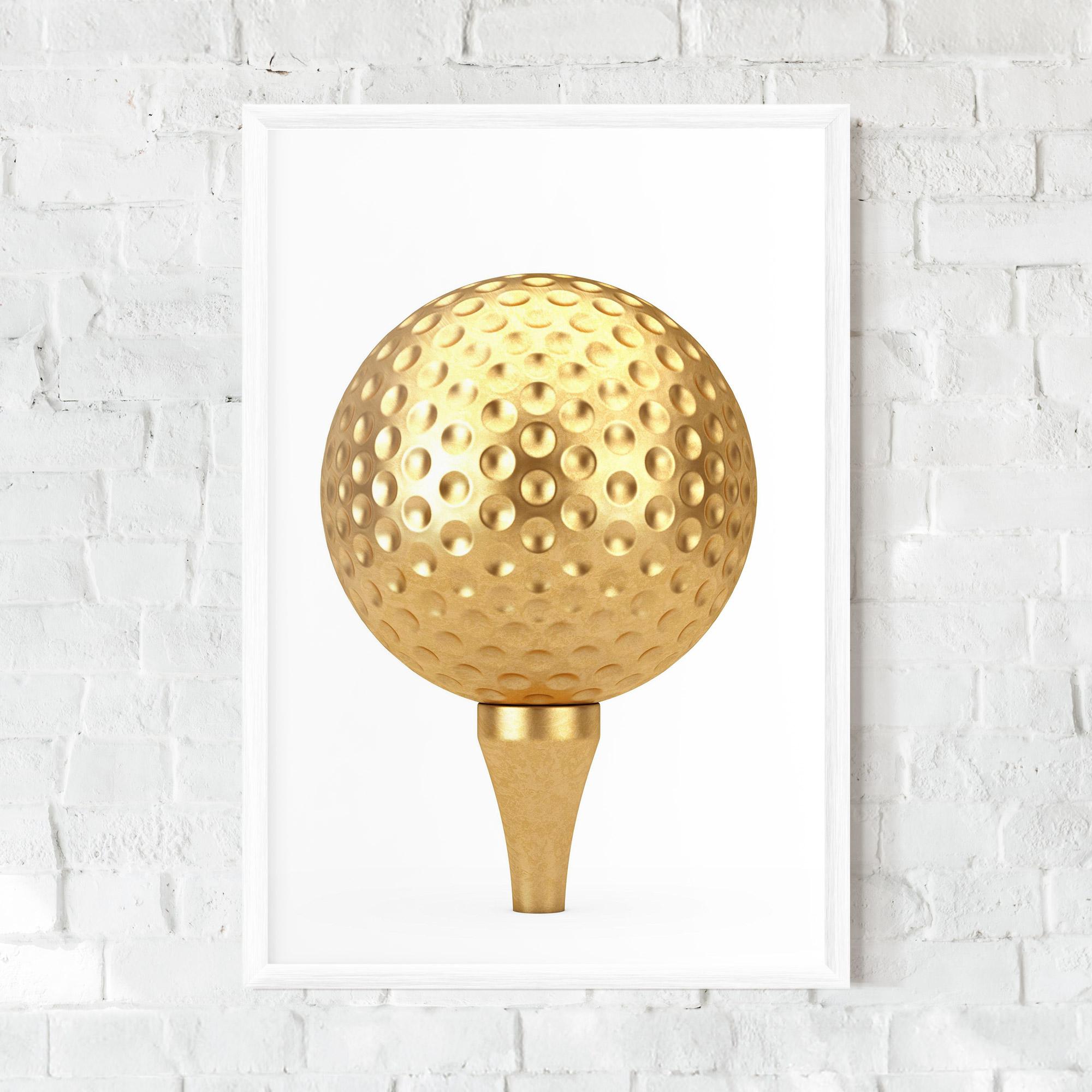 Poster Înrămat Golden Golf Ball mockup 0