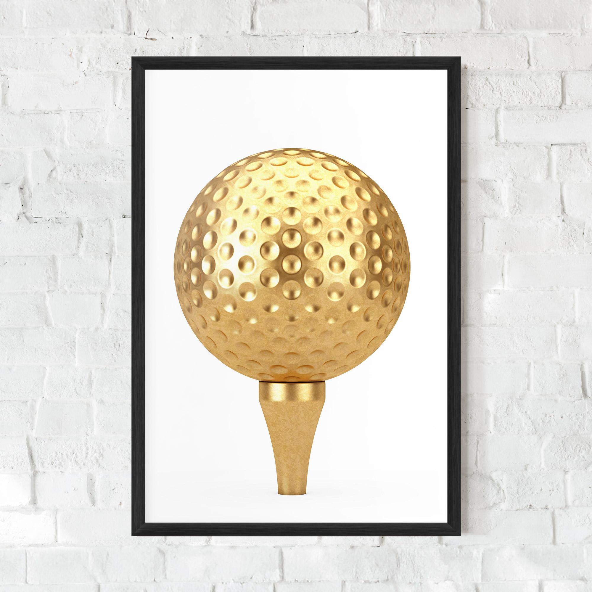 Poster Înrămat Golden Golf Ball mockup 0