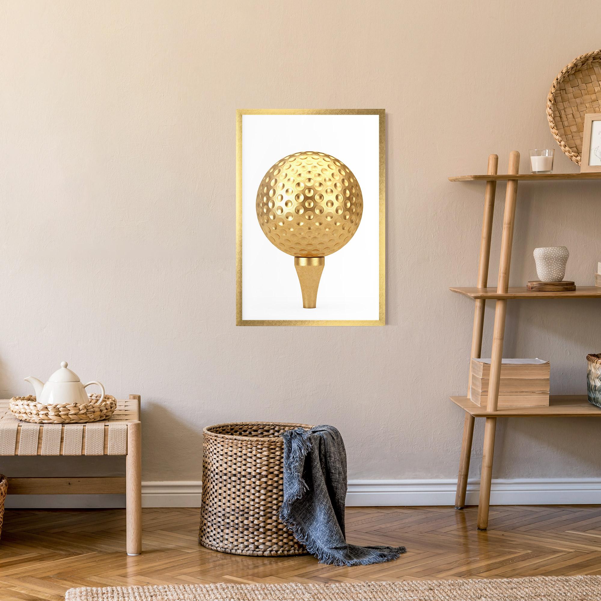 Poster Înrămat Golden Golf Ball mockup 9
