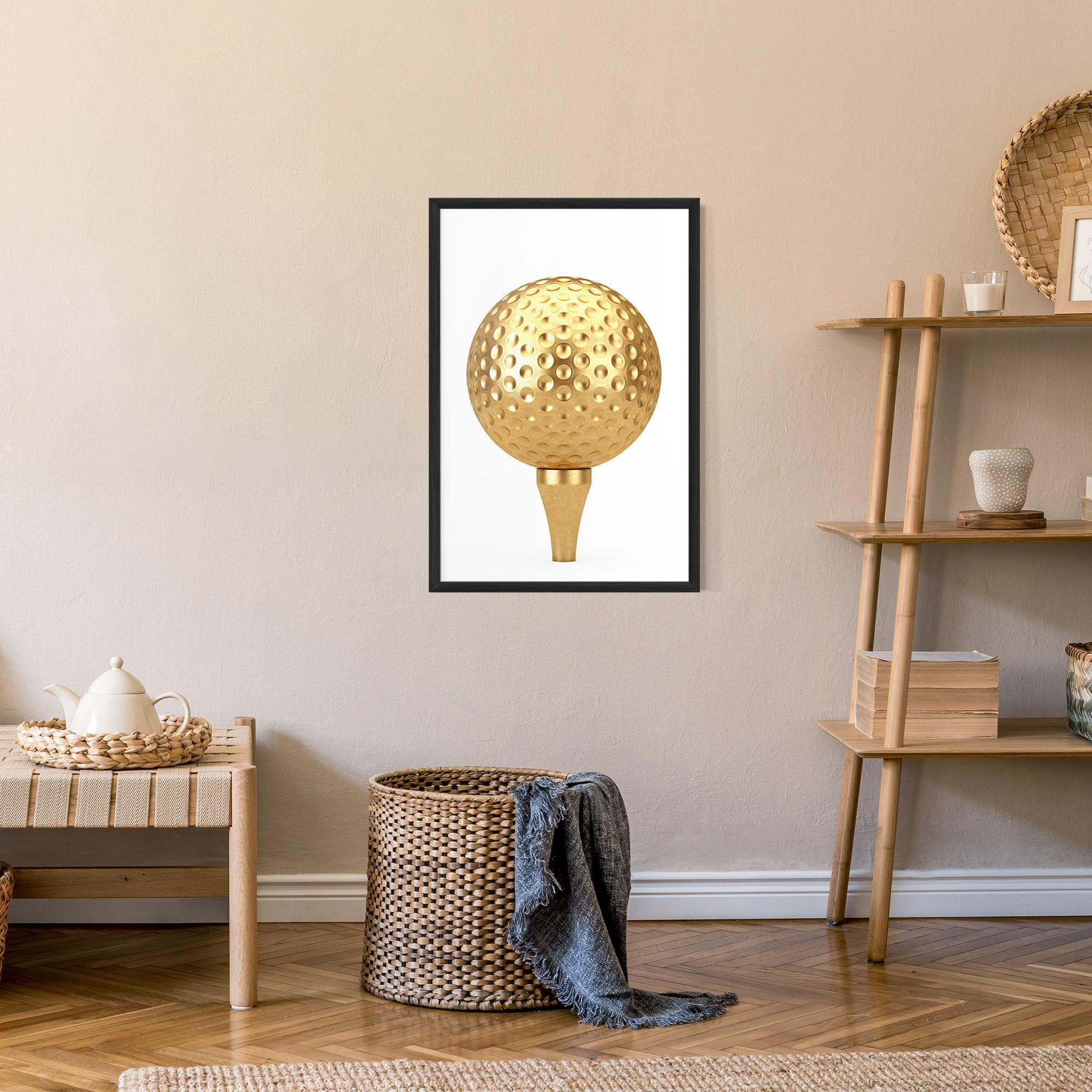 Poster Înrămat Golden Golf Ball mockup 9