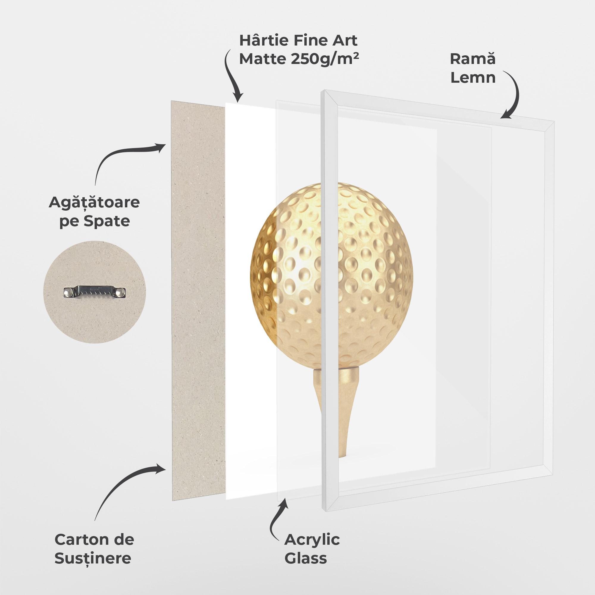 Poster Înrămat Golden Golf Ball mockup 1