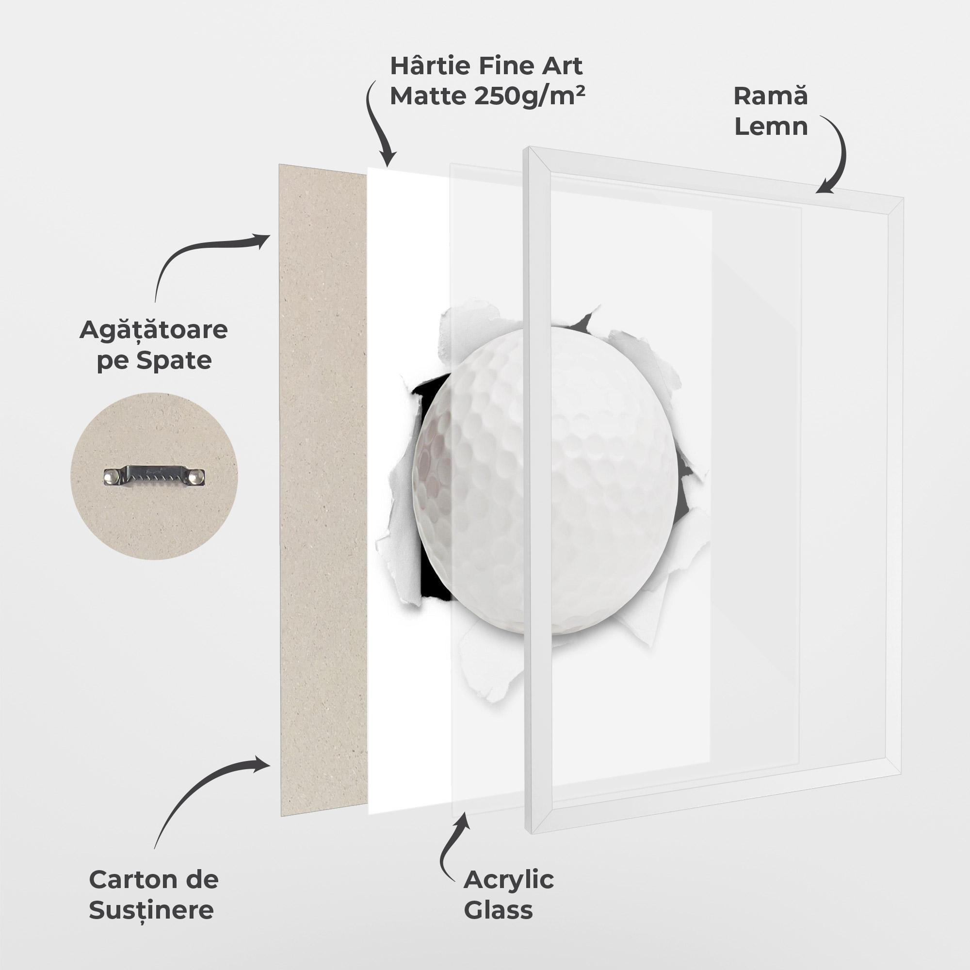 Poster Înrămat Golf Ball Bursting Hole mockup 1