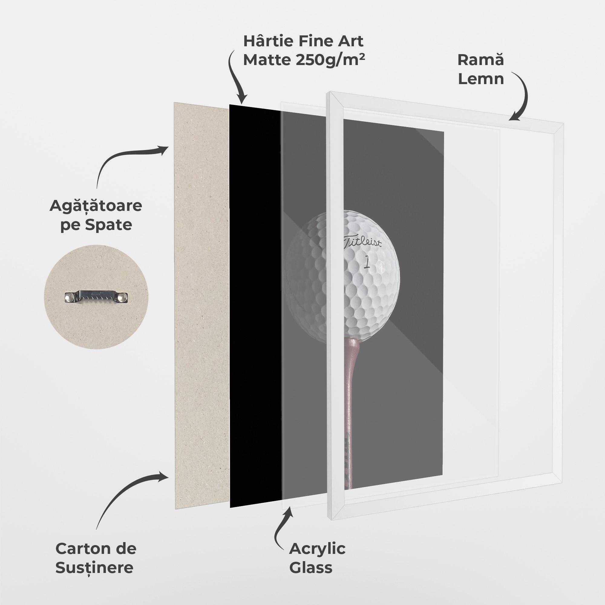Poster Înrămat White Golf Ball On Black mockup 1