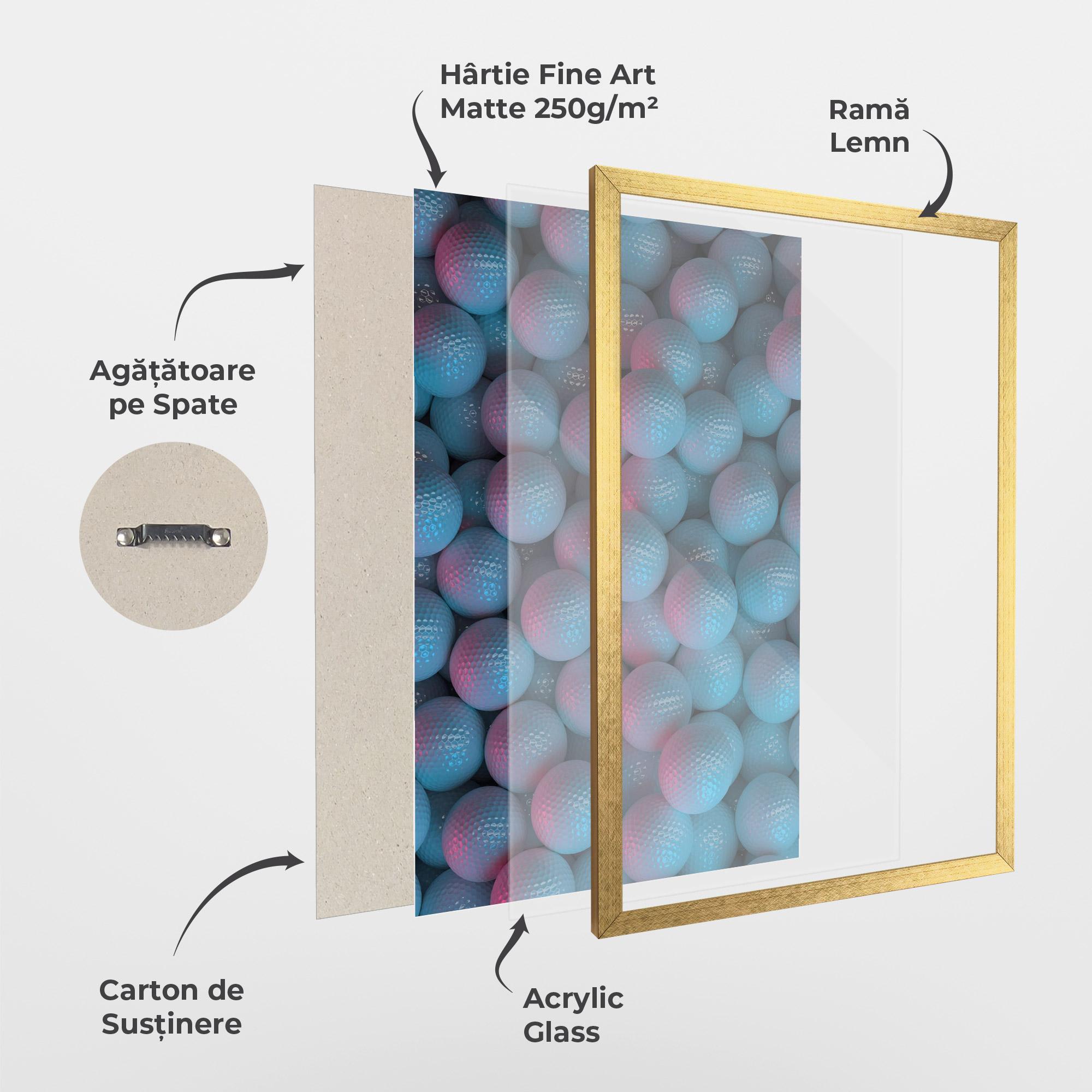 Poster Înrămat Blue Light Golf Ball mockup 1