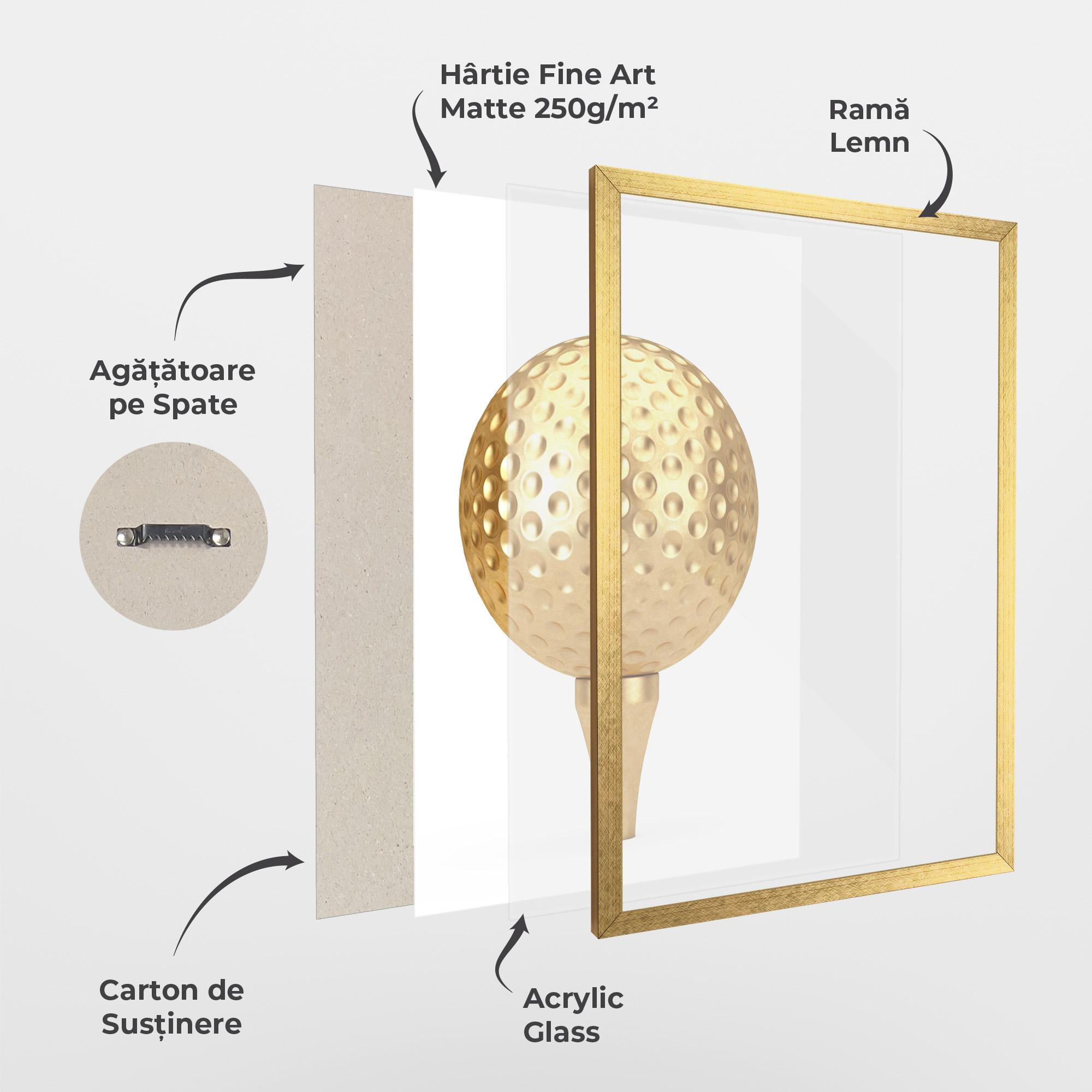 Poster Înrămat Golden Golf Ball mockup 1