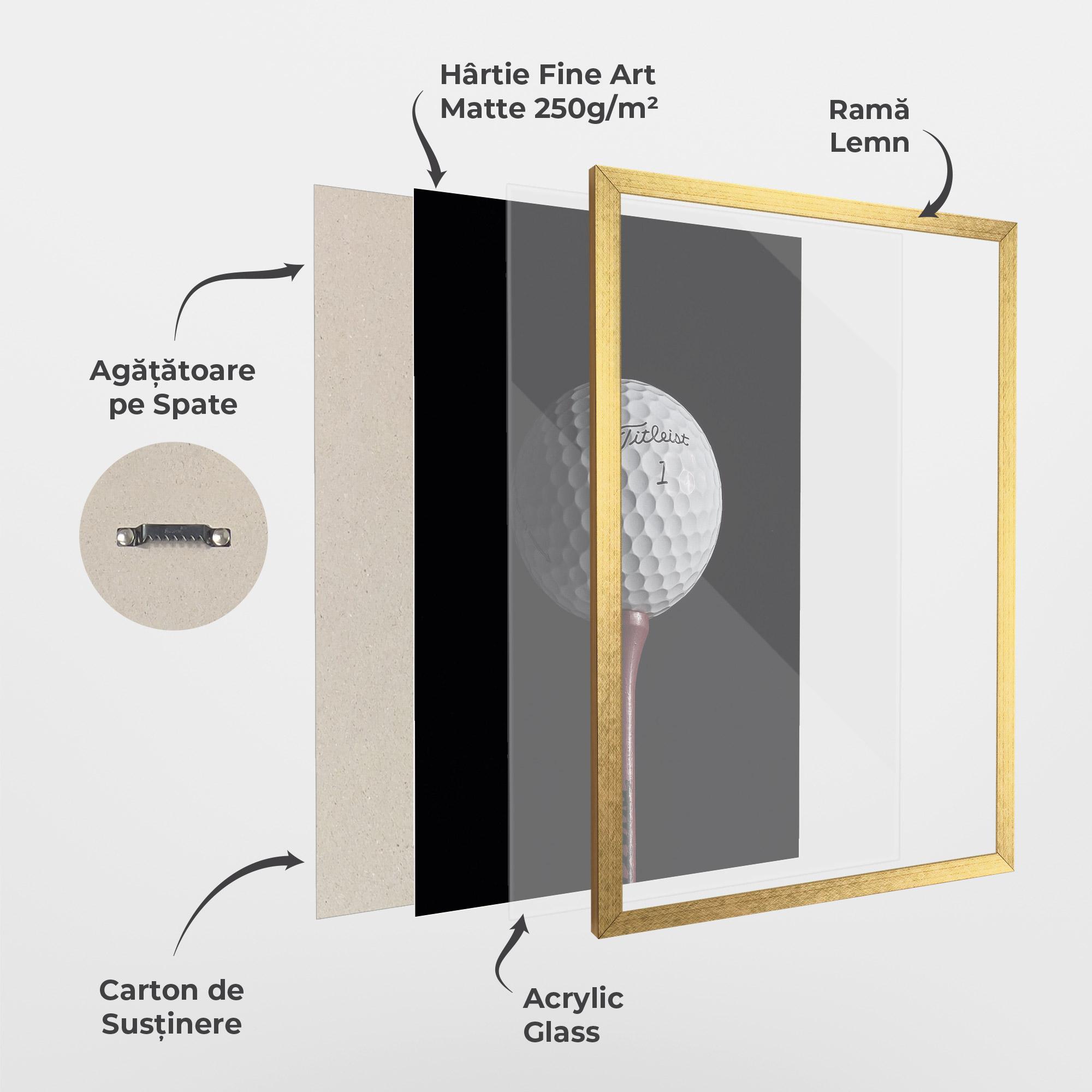 Poster Înrămat White Golf Ball On Black mockup 1
