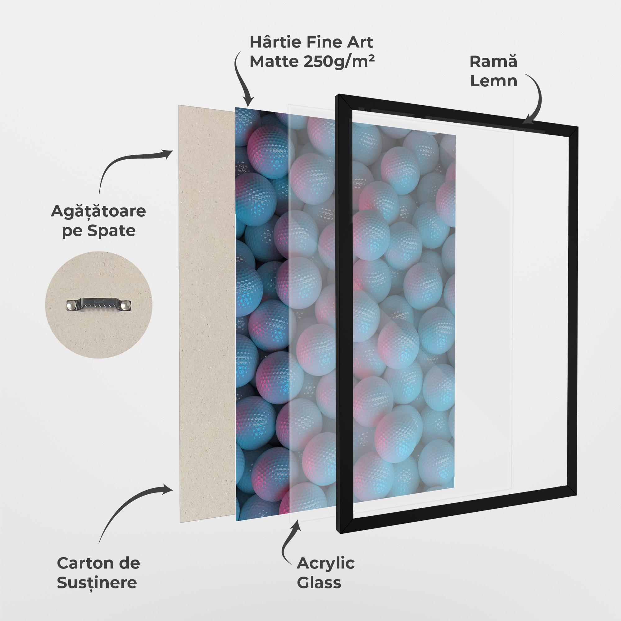 Poster Înrămat Blue Light Golf Ball mockup 1