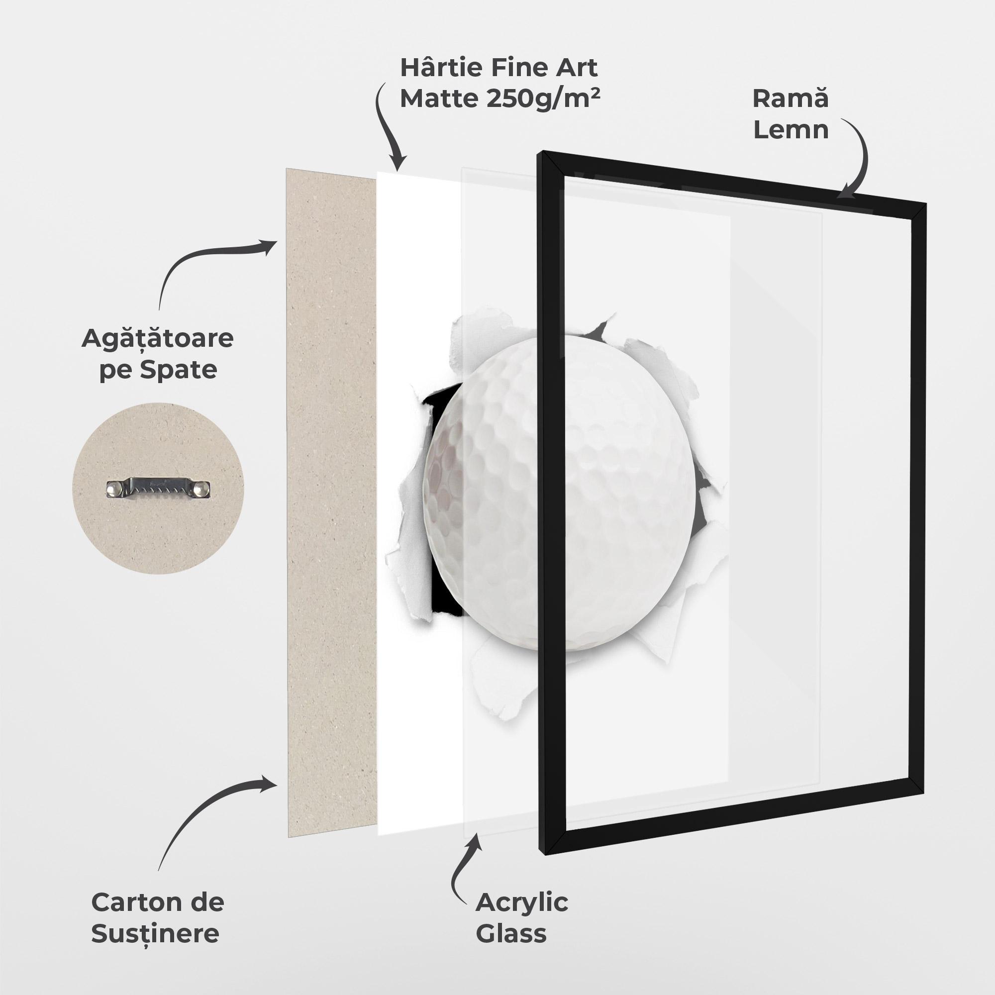 Poster Înrămat Golf Ball Bursting Hole mockup 1