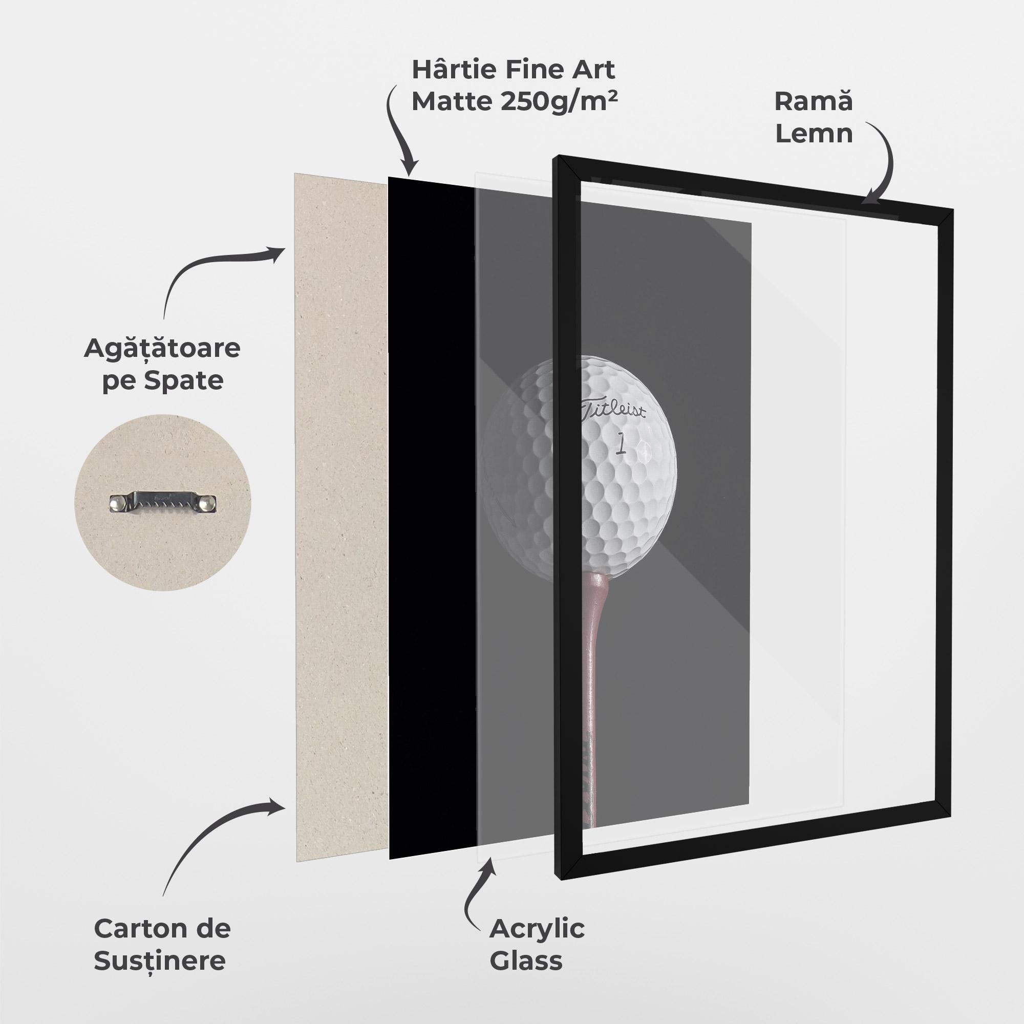 Poster Înrămat White Golf Ball On Black mockup 1