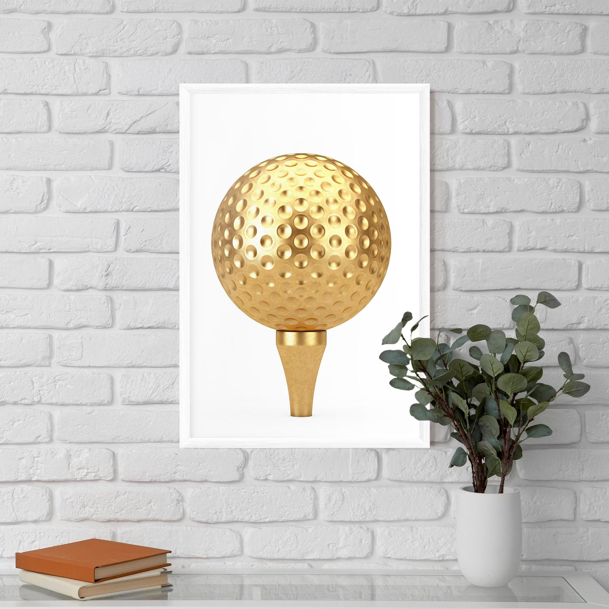 Poster Înrămat Golden Golf Ball mockup 5