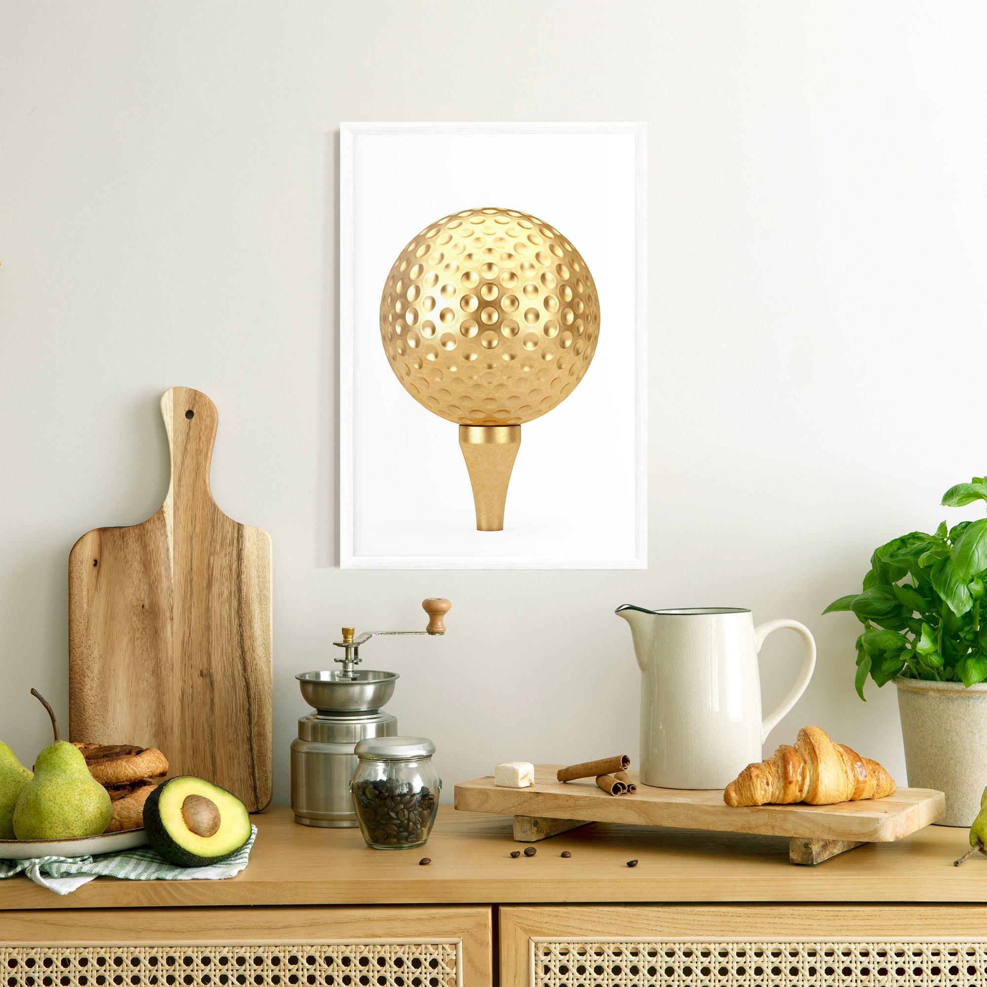 Poster Înrămat Golden Golf Ball mockup 8
