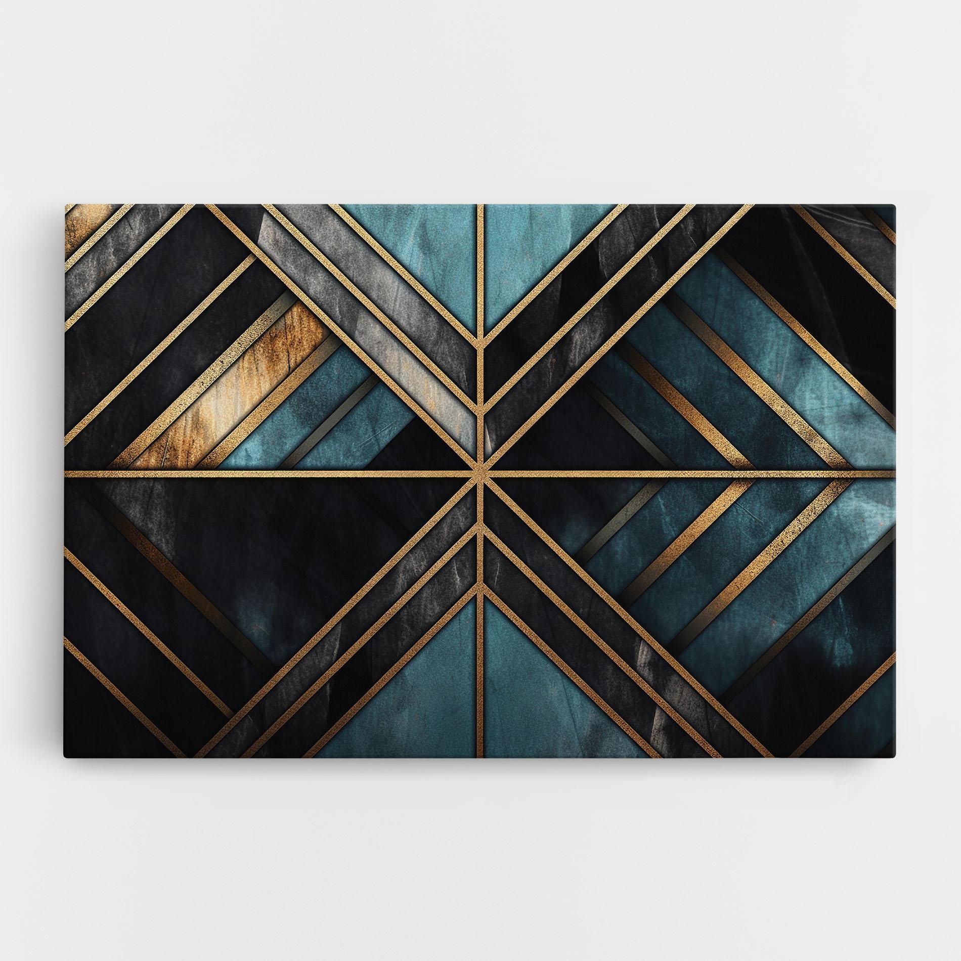 Tablou Canvas Gold Lines On Blue Painting mockup 0