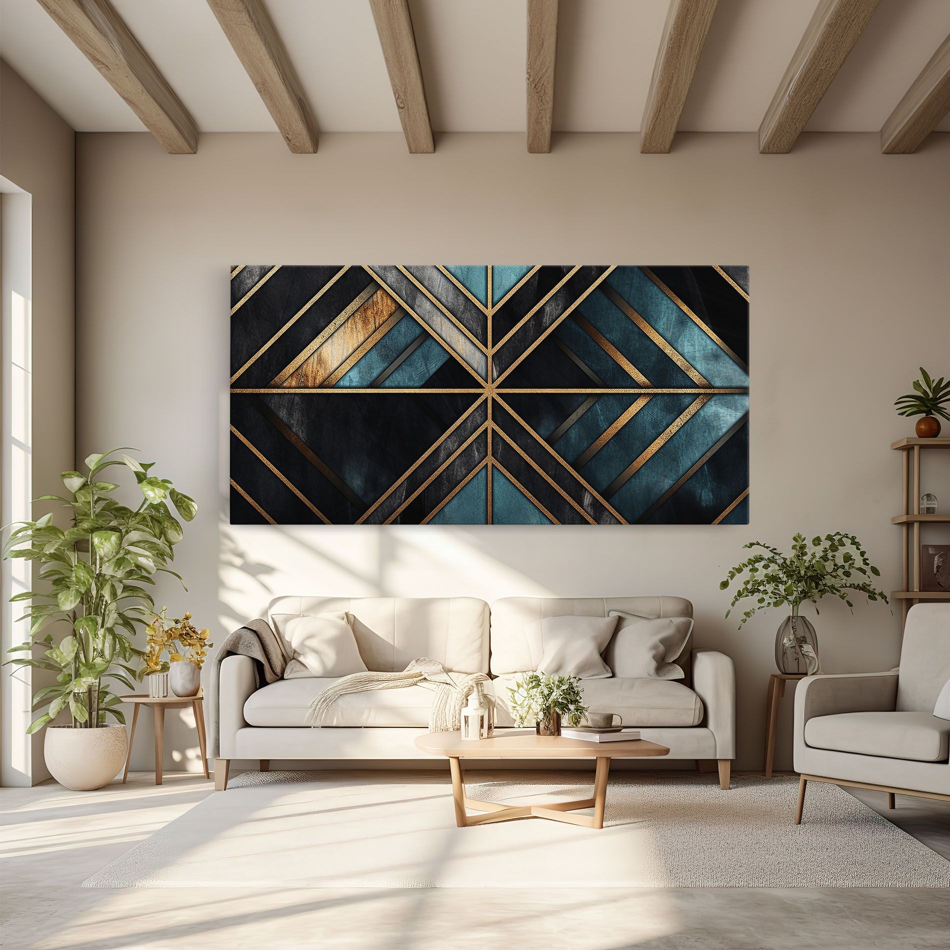 Gold Lines On Blue Painting mockup 6