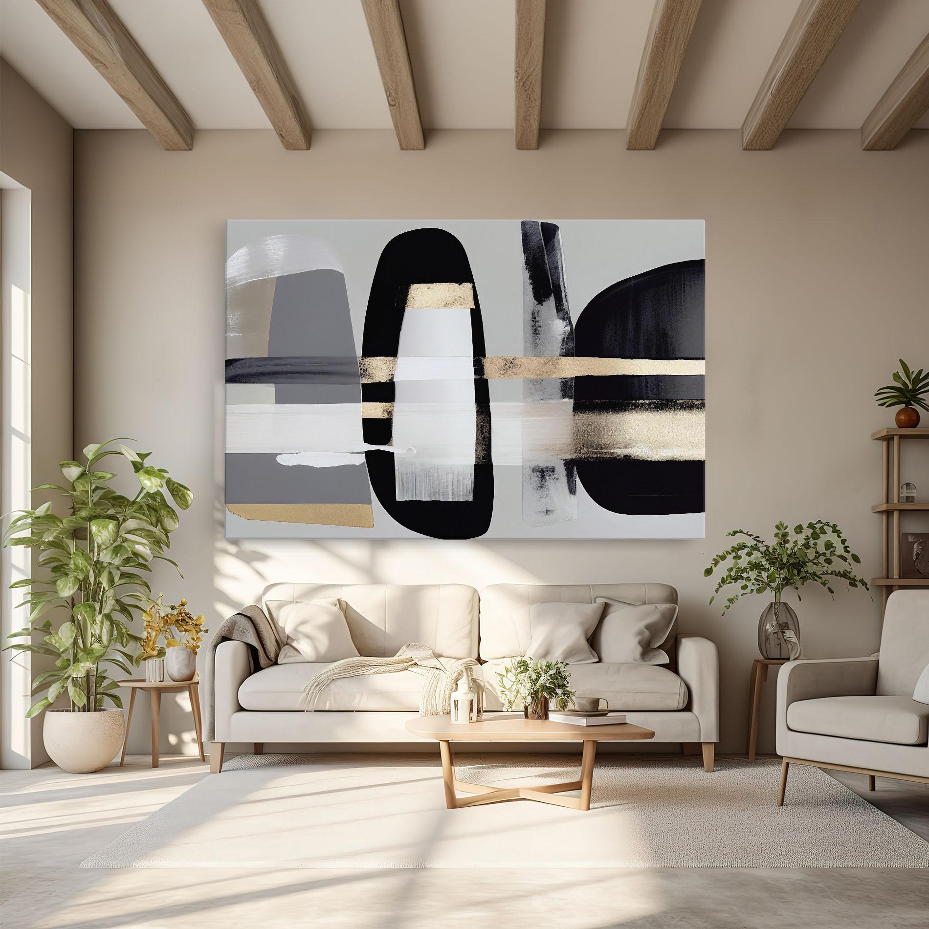 Tablou Canvas Abstract Gold Painting With Black mockup 6