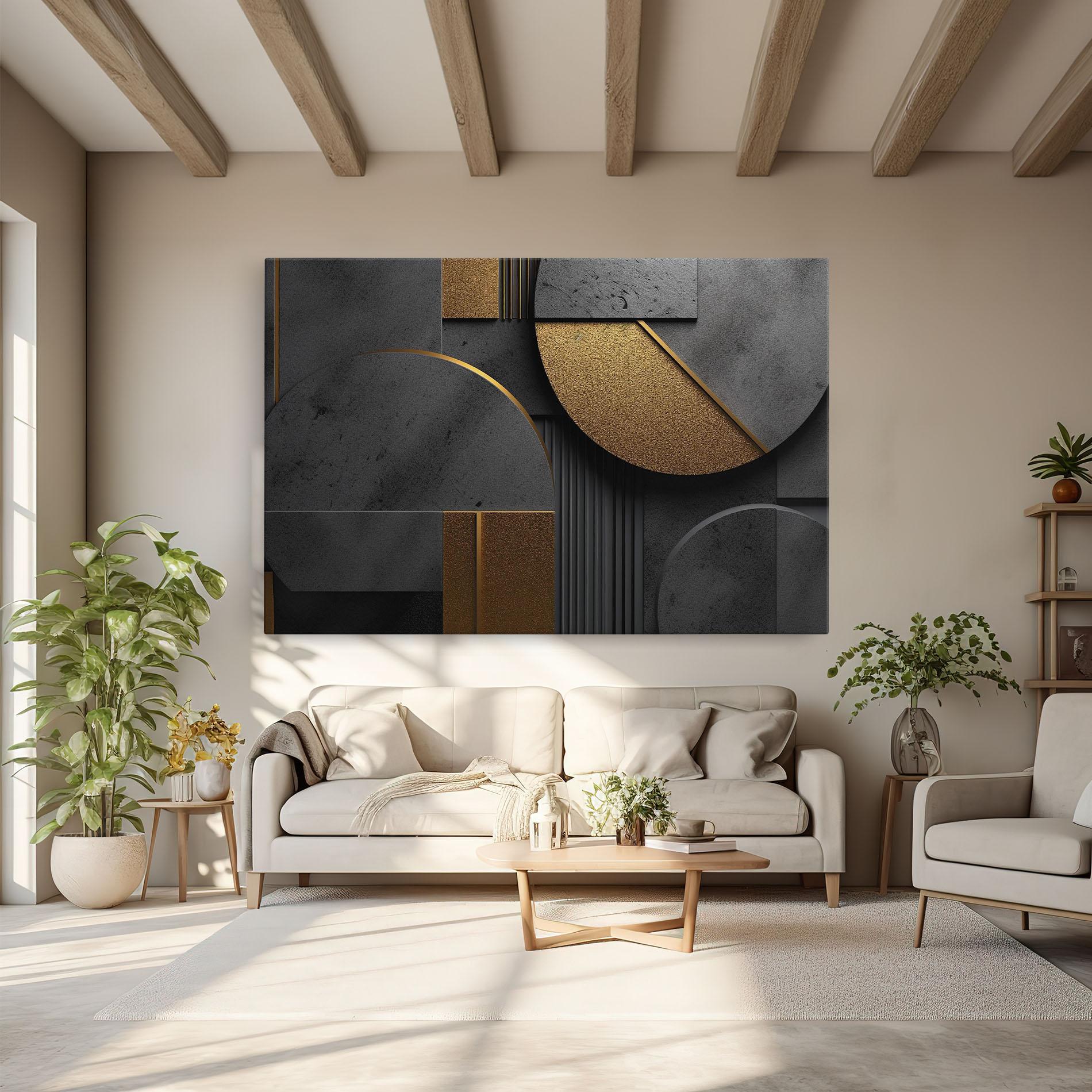 Tablou Canvas Gold With Grey Circle mockup 6