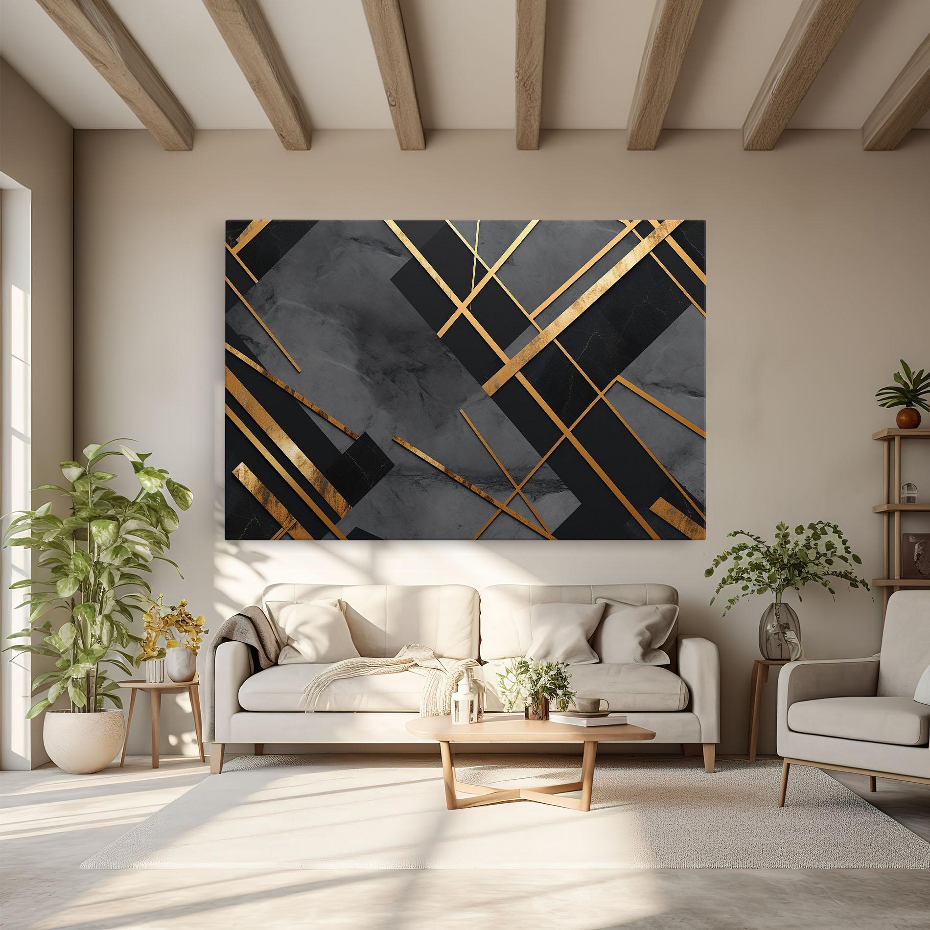 Tablou Canvas Grey Painting With Gold Lines mockup 6