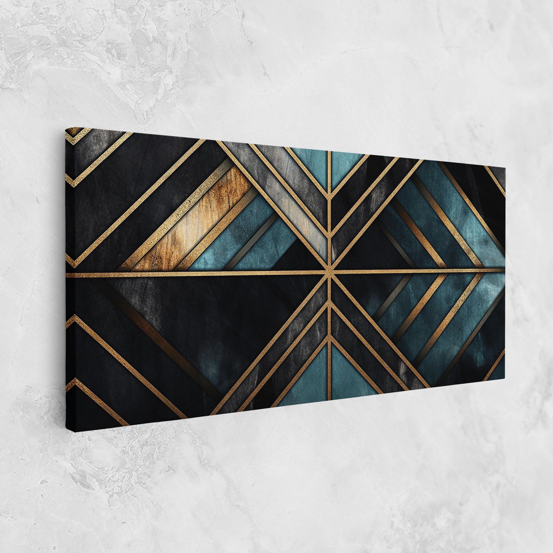Gold Lines On Blue Painting mockup 1