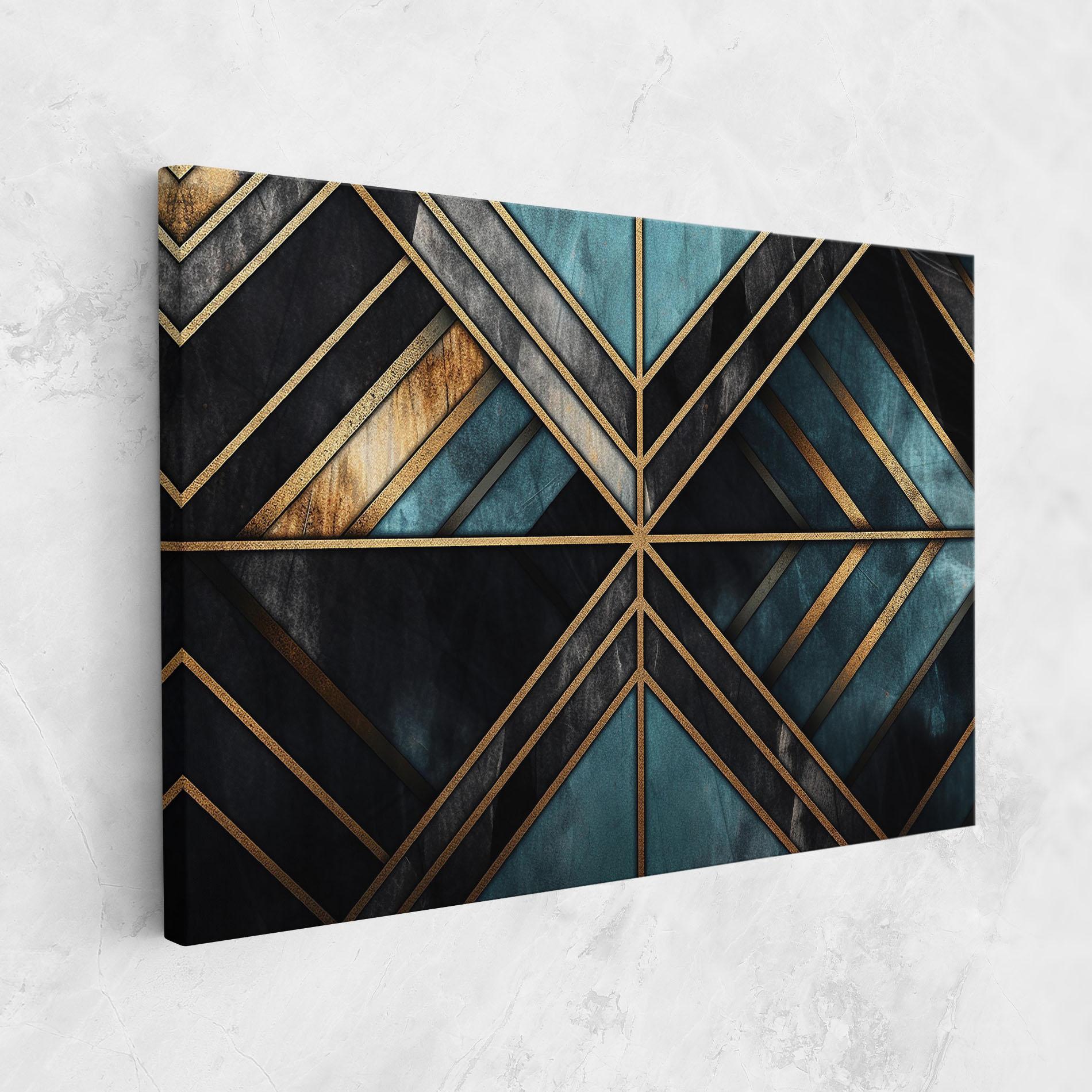 Tablou Canvas Gold Lines On Blue Painting mockup 1