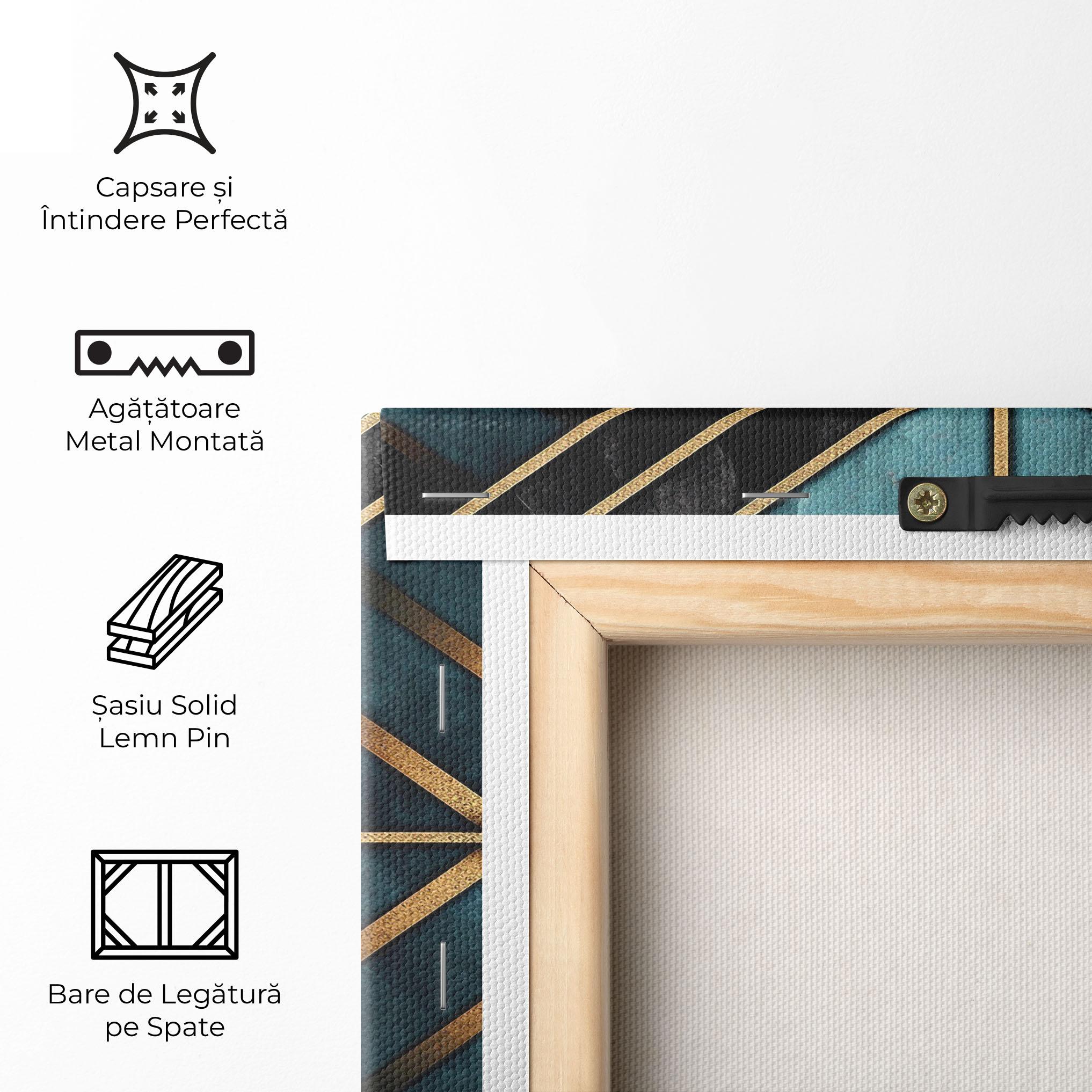 Tablou Canvas Gold Lines On Blue Painting mockup 5