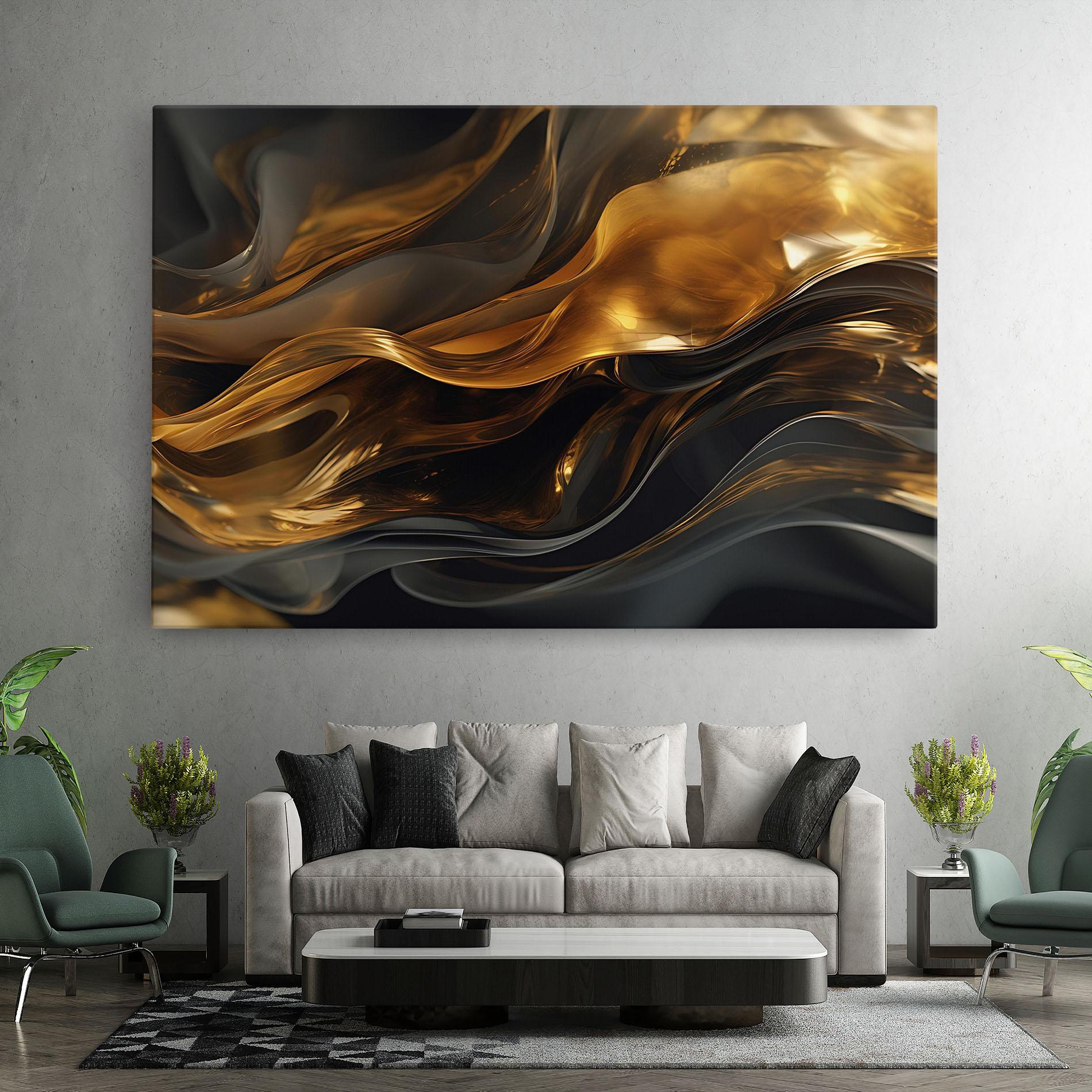 Tablou Canvas Gold With Black Wave mockup 7