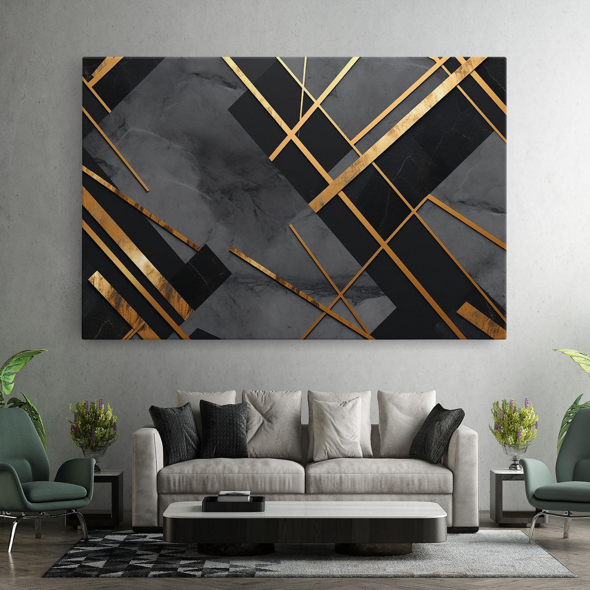 Tablou Canvas Grey Painting With Gold Lines mockup 7