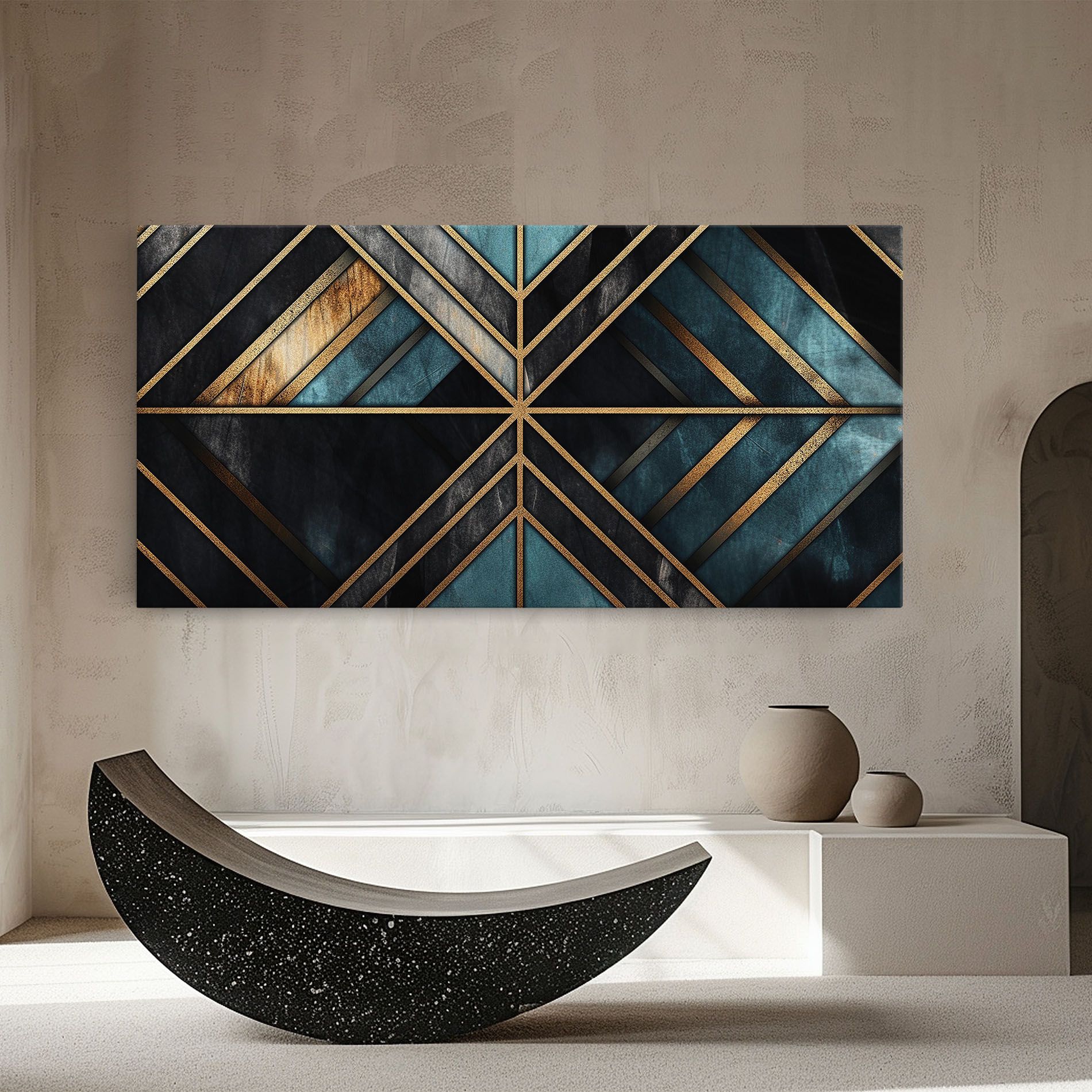 Gold Lines On Blue Painting mockup 8