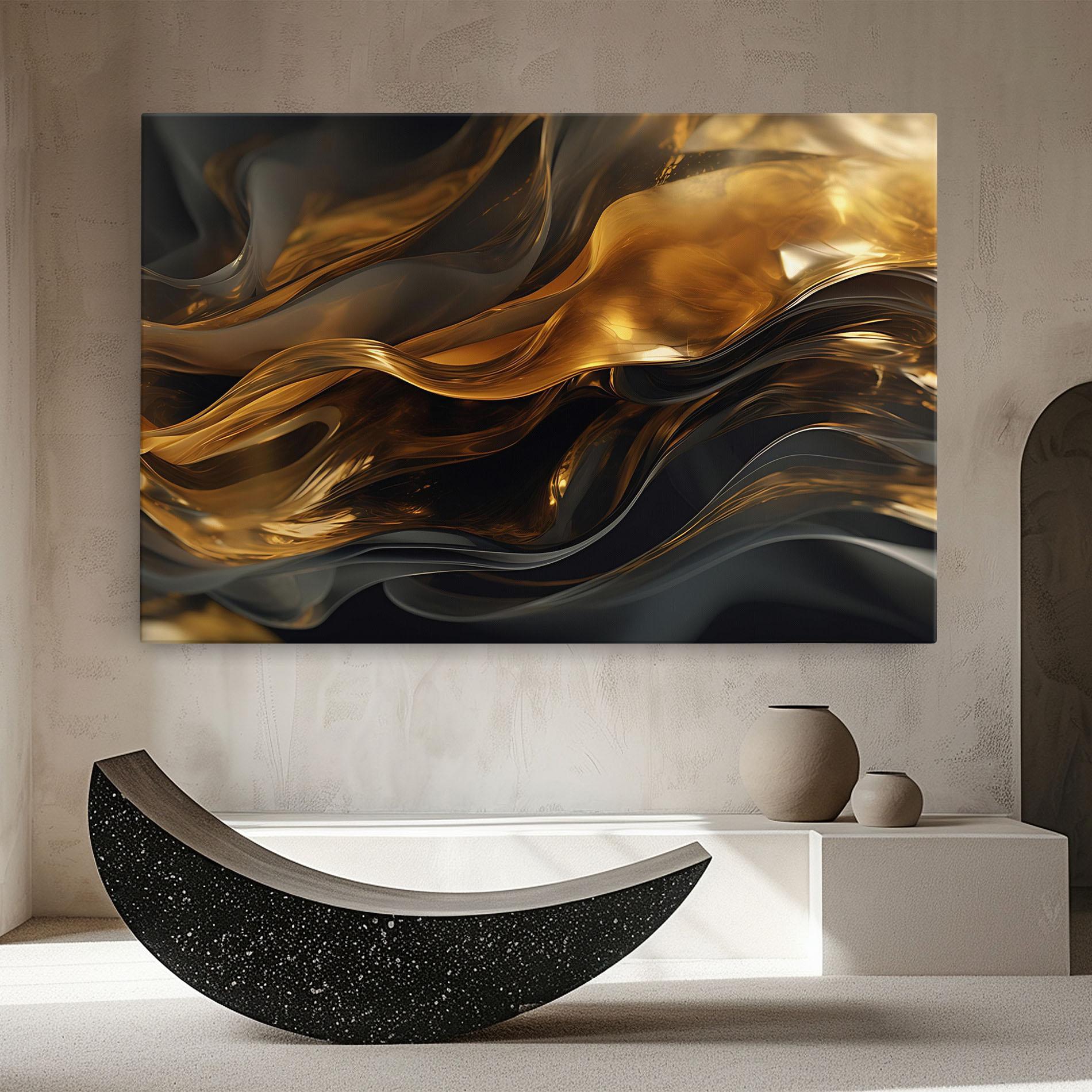Tablou Canvas Gold With Black Wave mockup 8