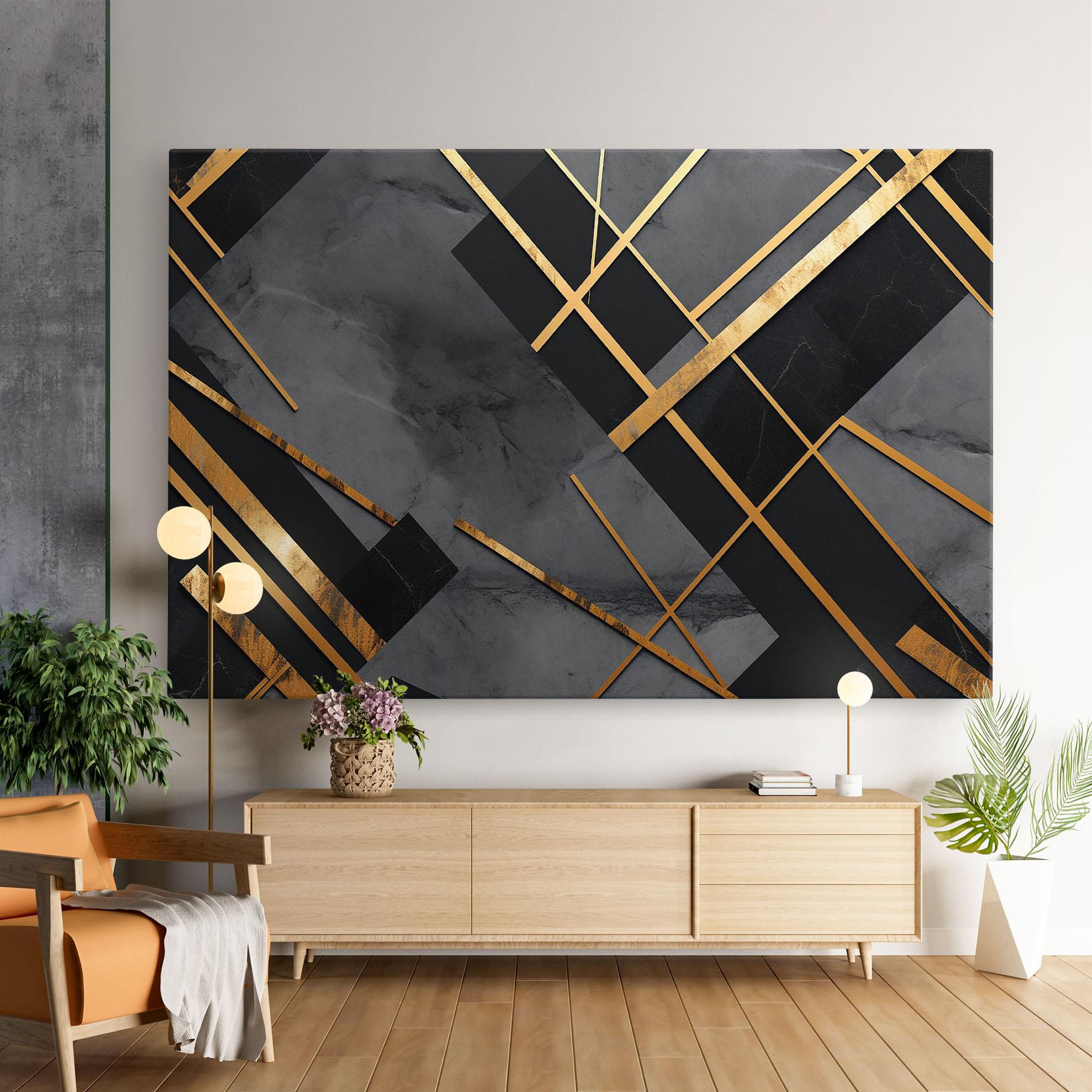 Tablou Canvas Grey Painting With Gold Lines mockup 9