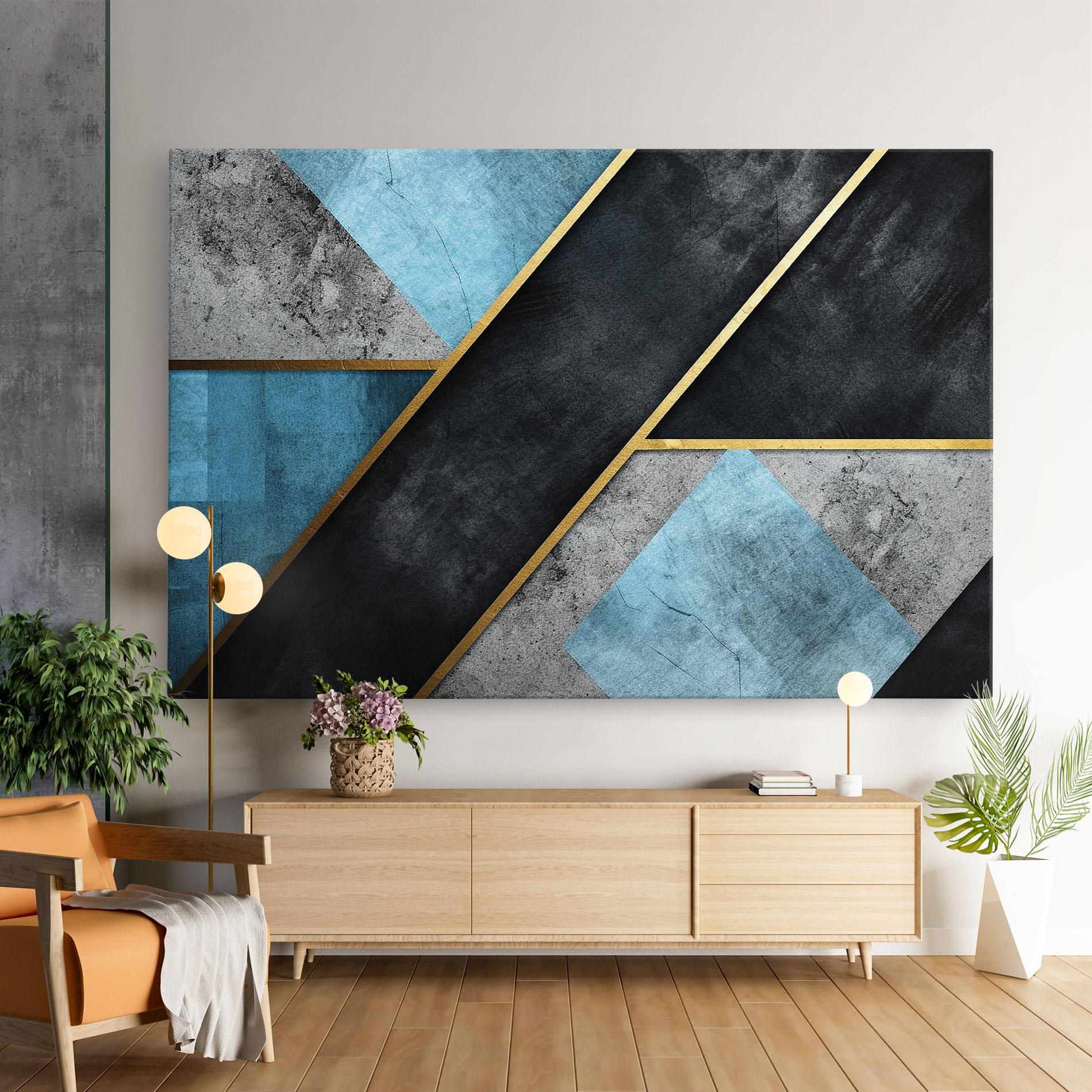 Tablou Canvas Grey With Blue Painting mockup 9