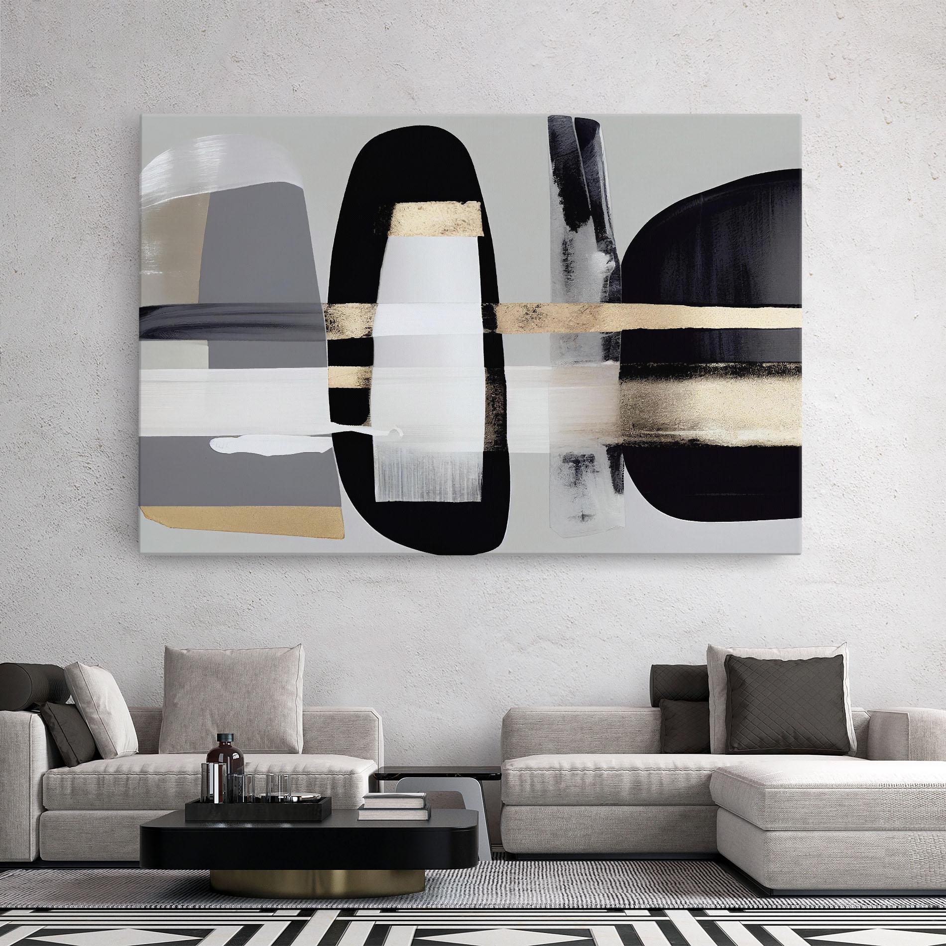 Tablou Canvas Abstract Gold Painting With Black mockup 2