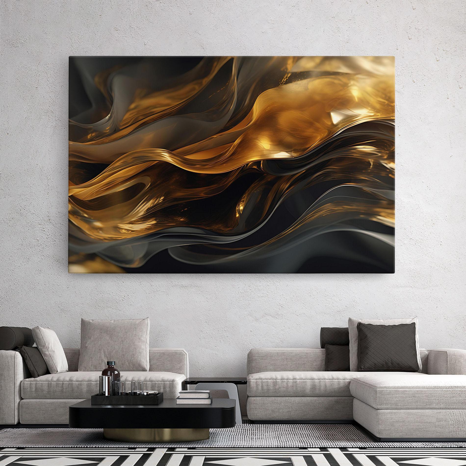 Tablou Canvas Gold With Black Wave mockup 2