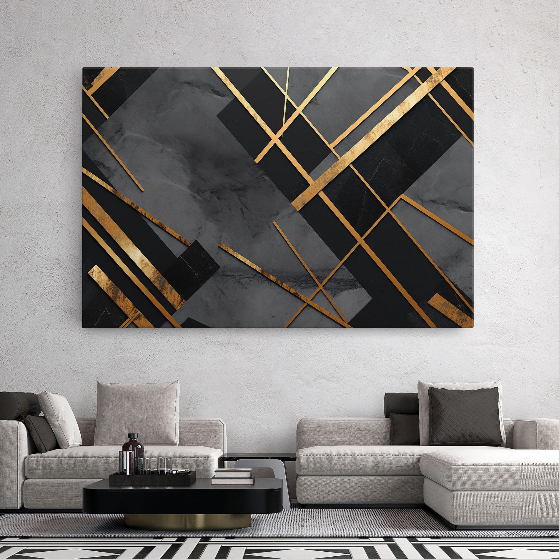 Tablou Canvas Grey Painting With Gold Lines mockup 2