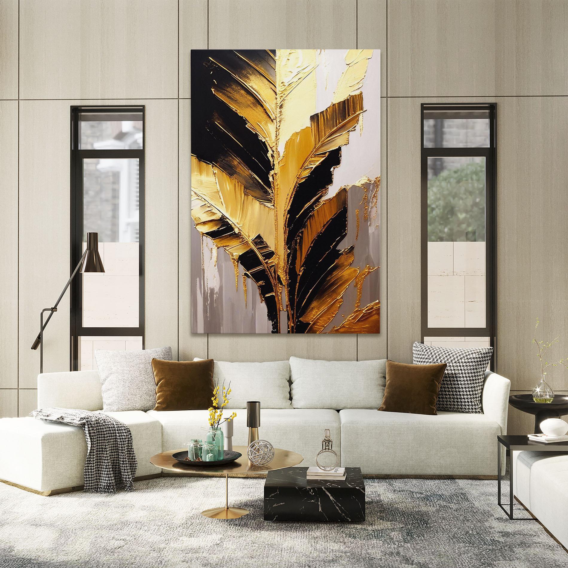 Tablou Canvas Balck With Gold Leafs mockup 2