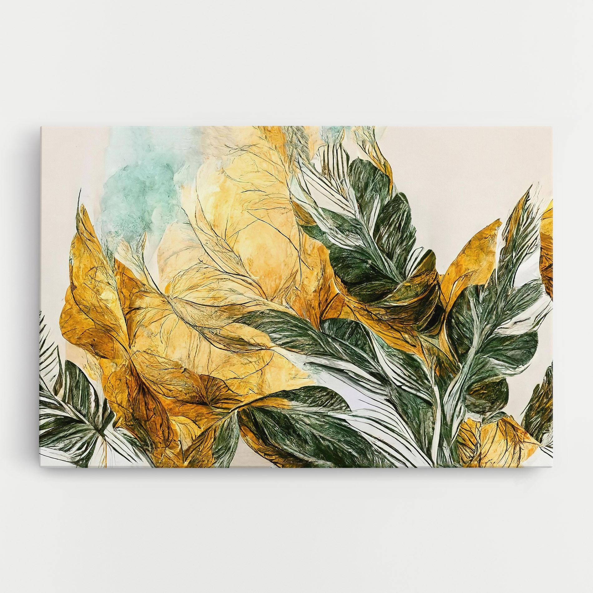 Tablou Canvas Gold And Green Leafes mockup 0