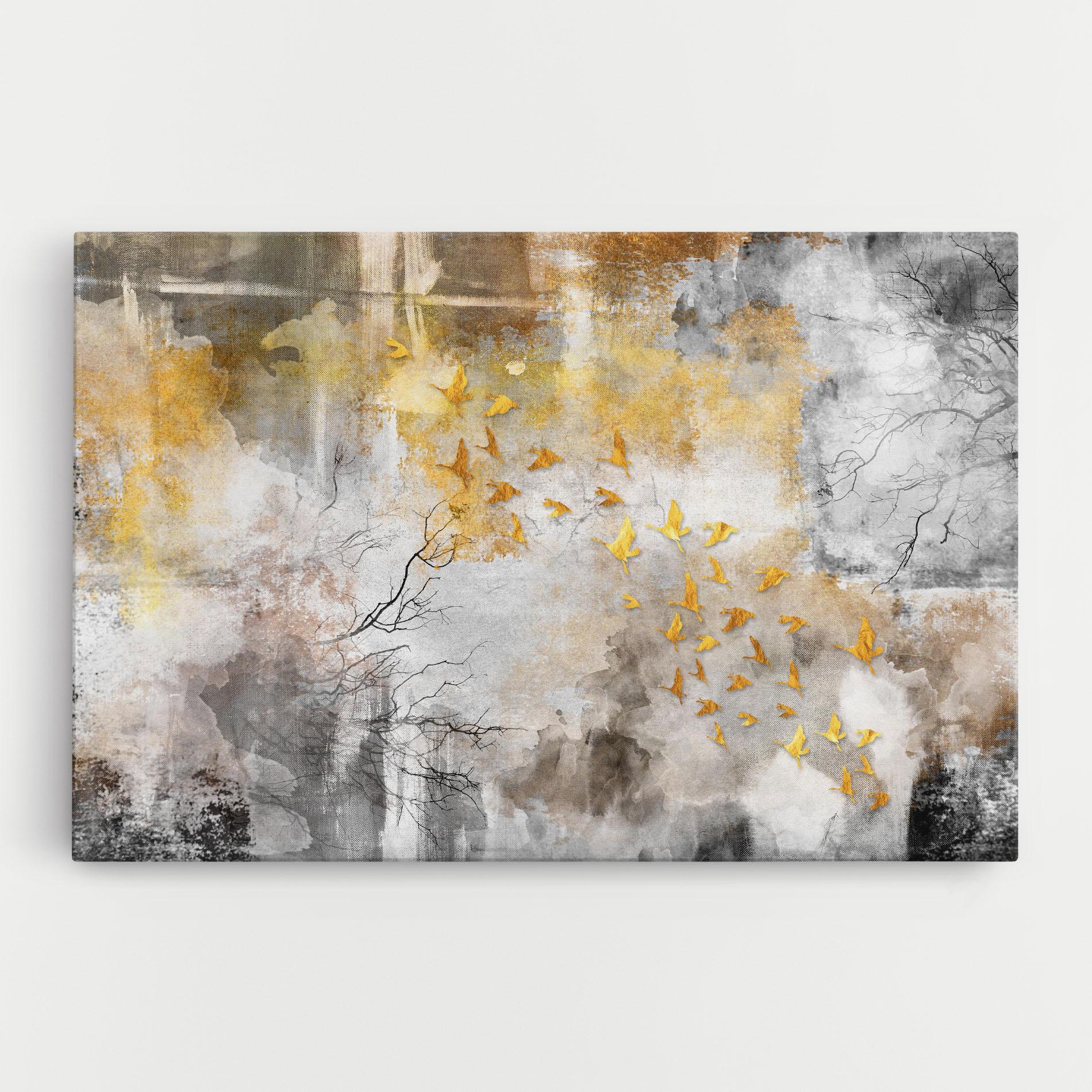 Tablou Canvas Gold Birds Flying mockup 0