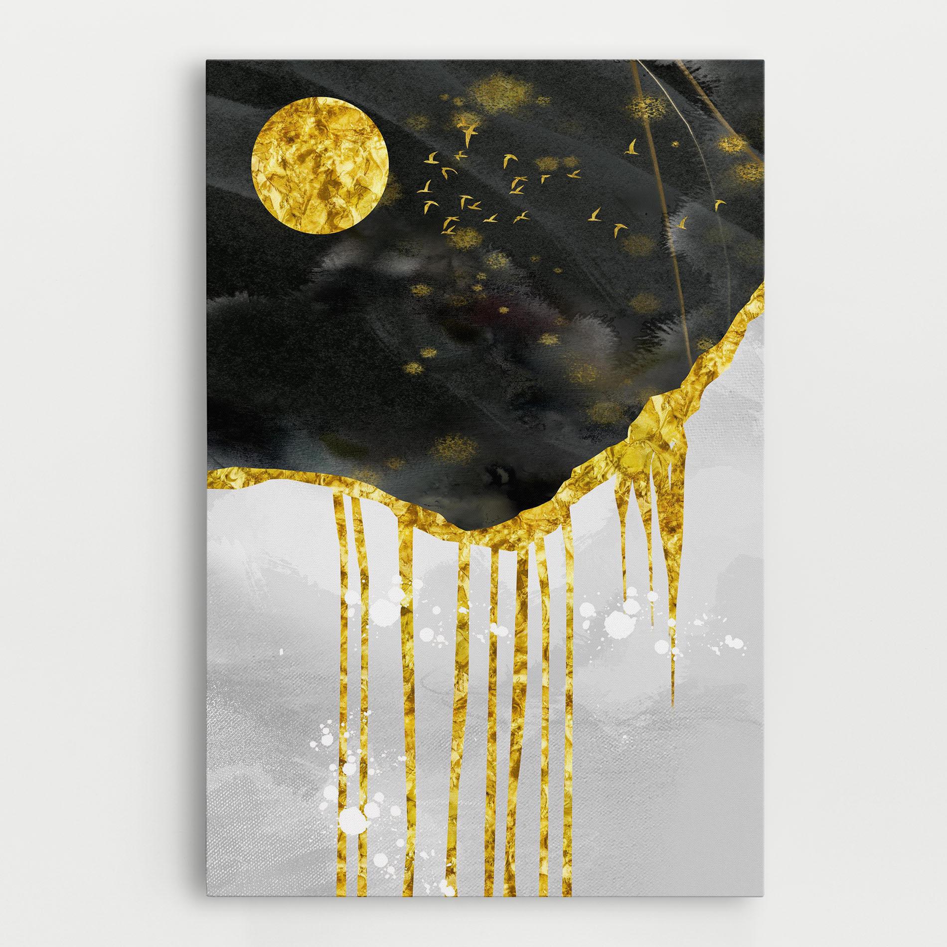 Tablou Canvas Gold Moon And Birds mockup 0