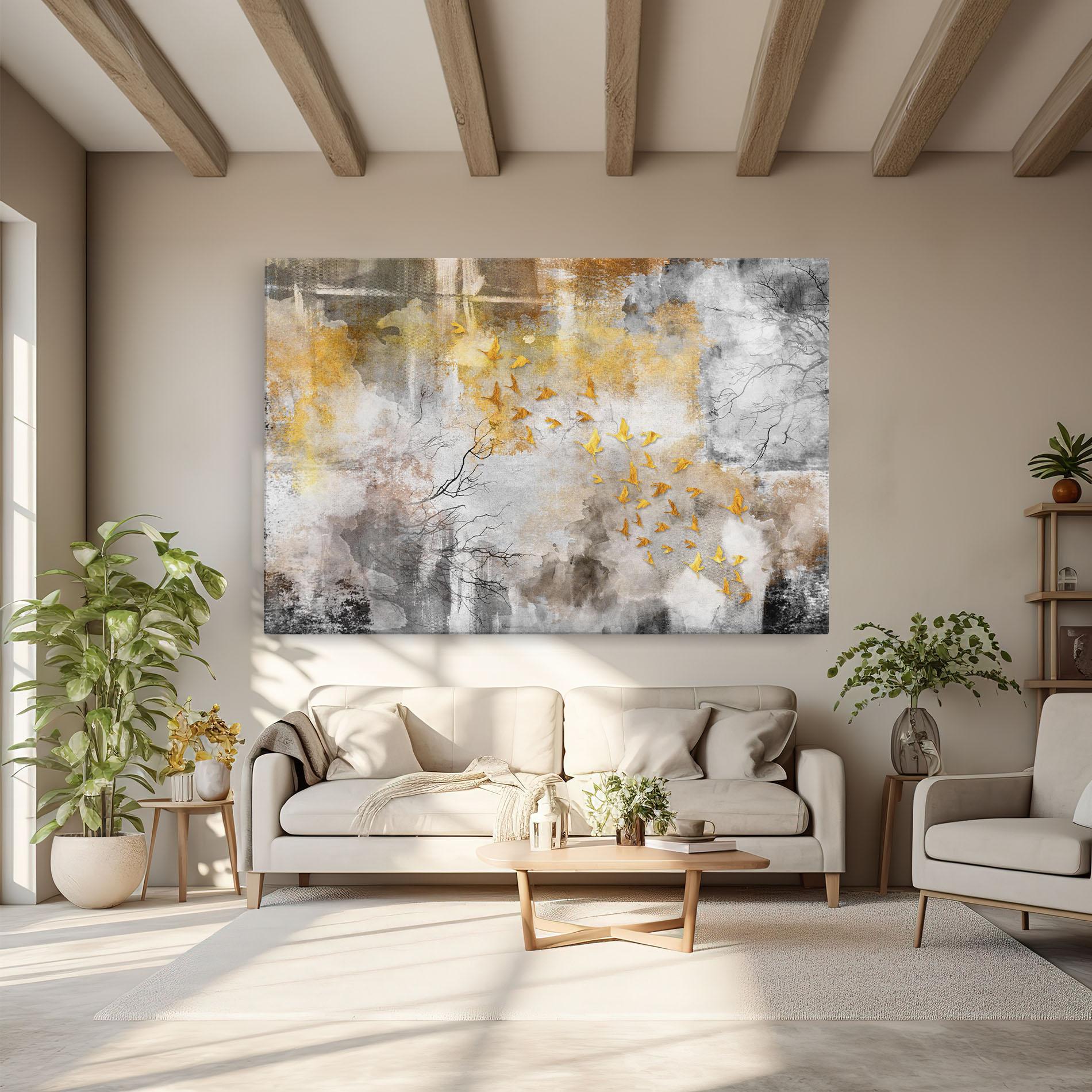 Tablou Canvas Gold Birds Flying mockup 6