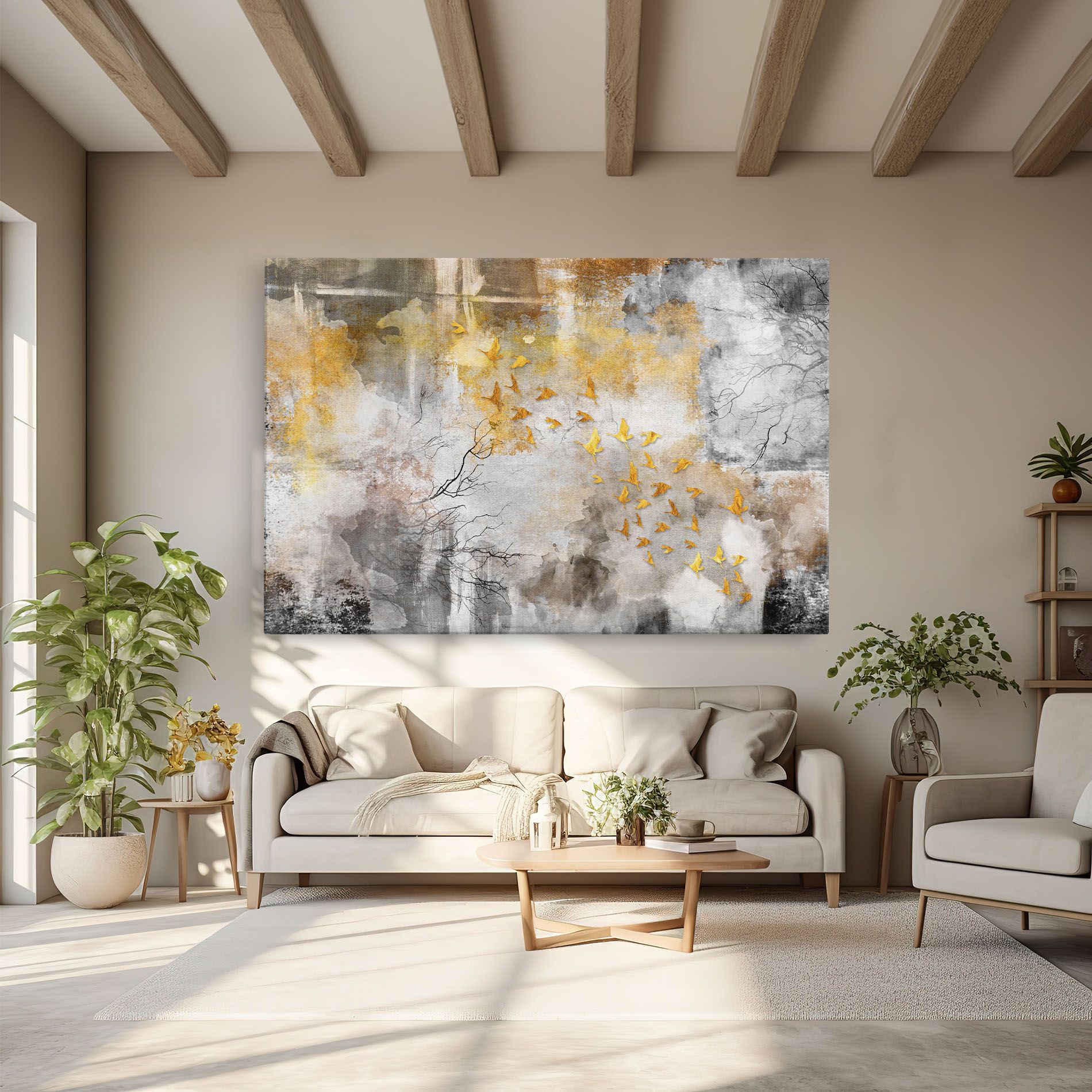 Tablou Canvas Gold Birds Flying