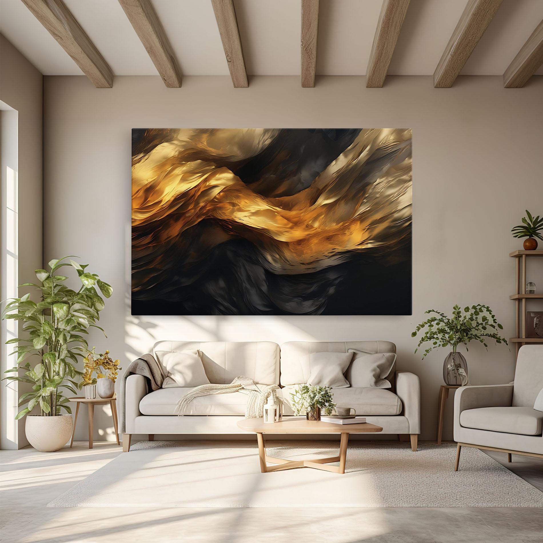 Tablou Canvas Golden Waves With Black mockup 6