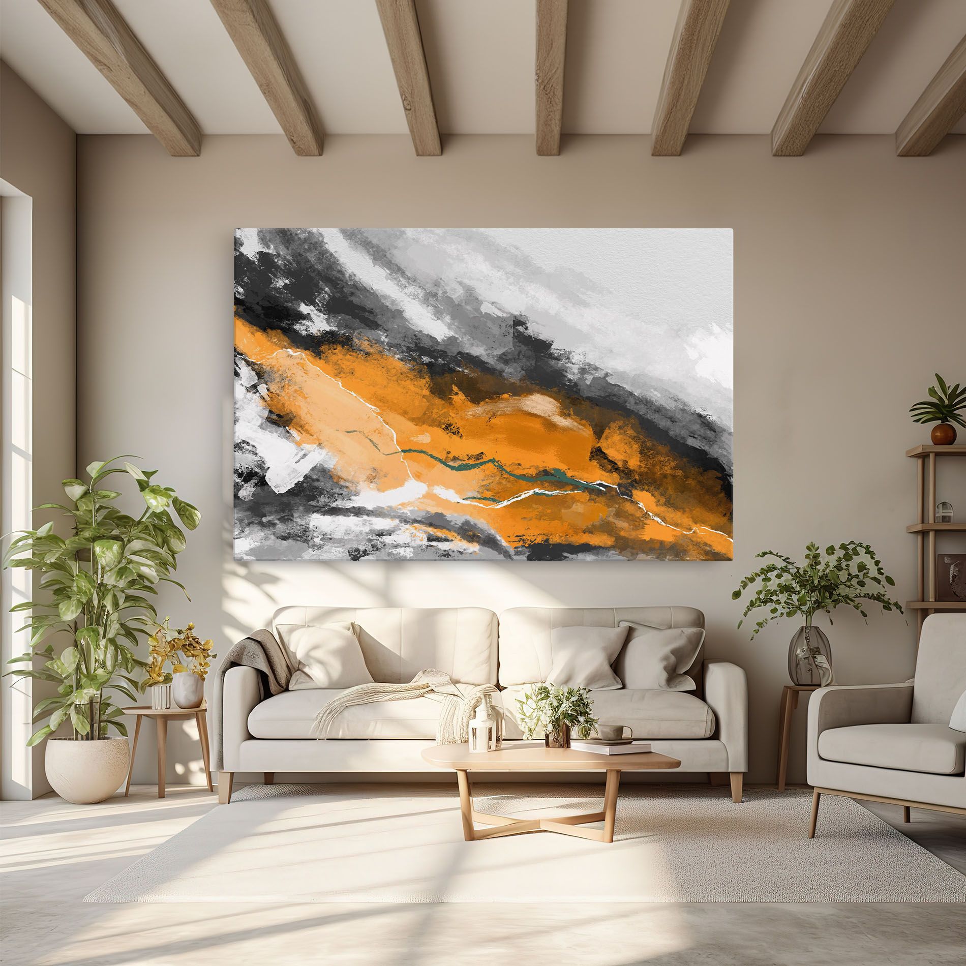 Tablou Canvas Orange Painting River mockup 6