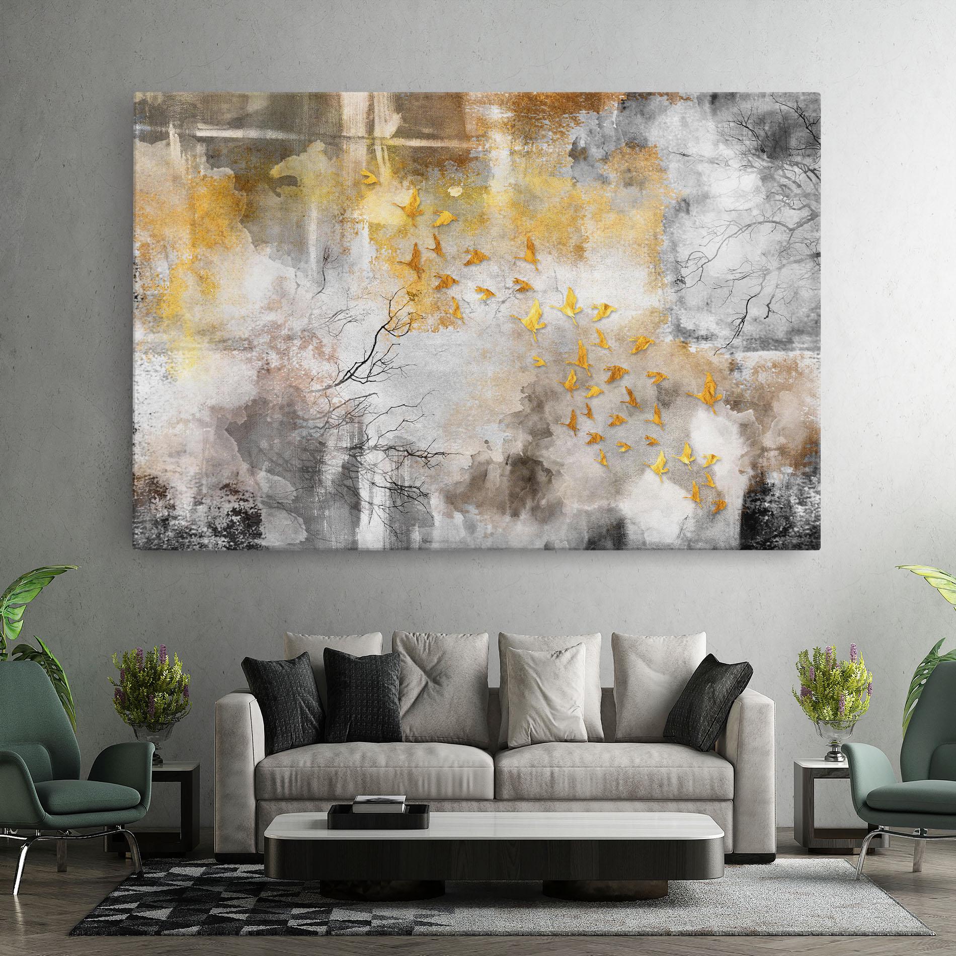 Tablou Canvas Gold Birds Flying mockup 7