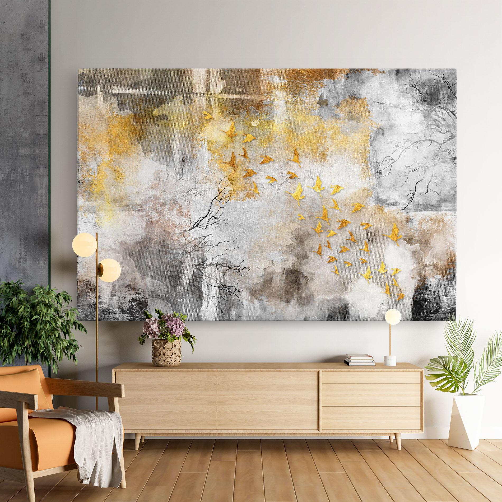 Tablou Canvas Gold Birds Flying mockup 9