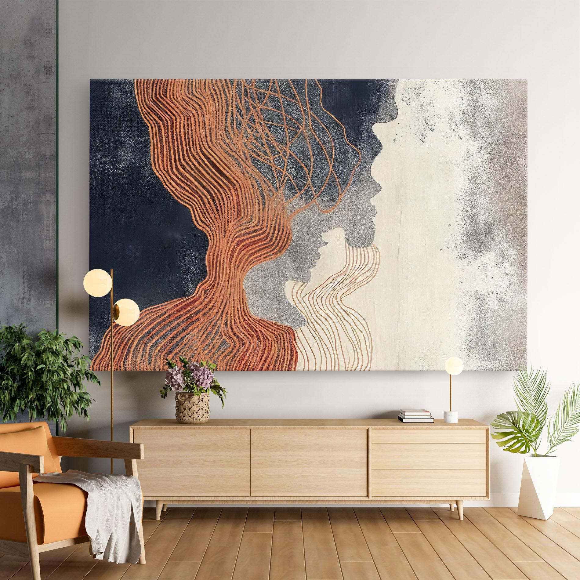 Tablou Canvas Orange Lines On Blue mockup 9